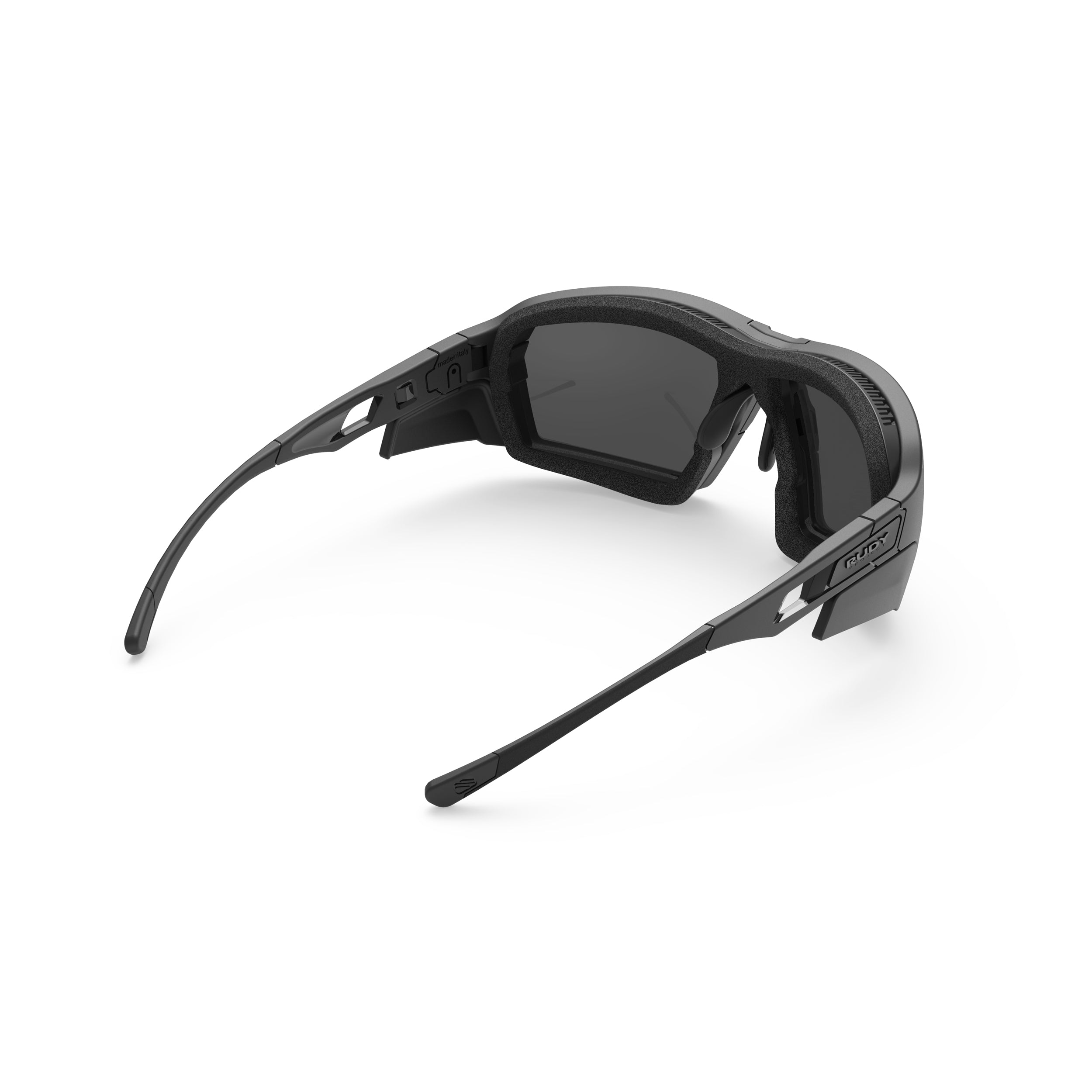 Rudy Project Agent Q Stealth Black Matte mirrored smoke black performance sunglasses – rear view