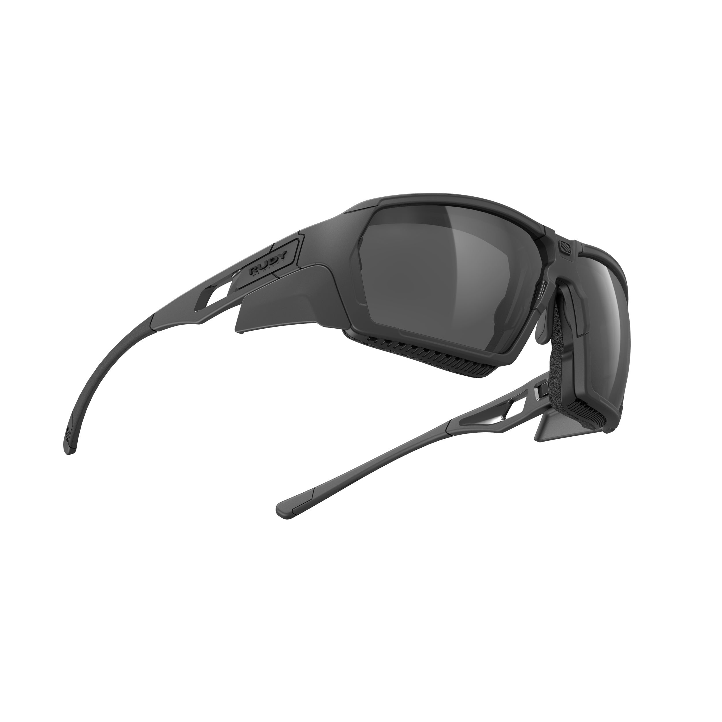 Rudy Project Agent Q Stealth Black Matte mirrored smoke black performance sunglasses – side view