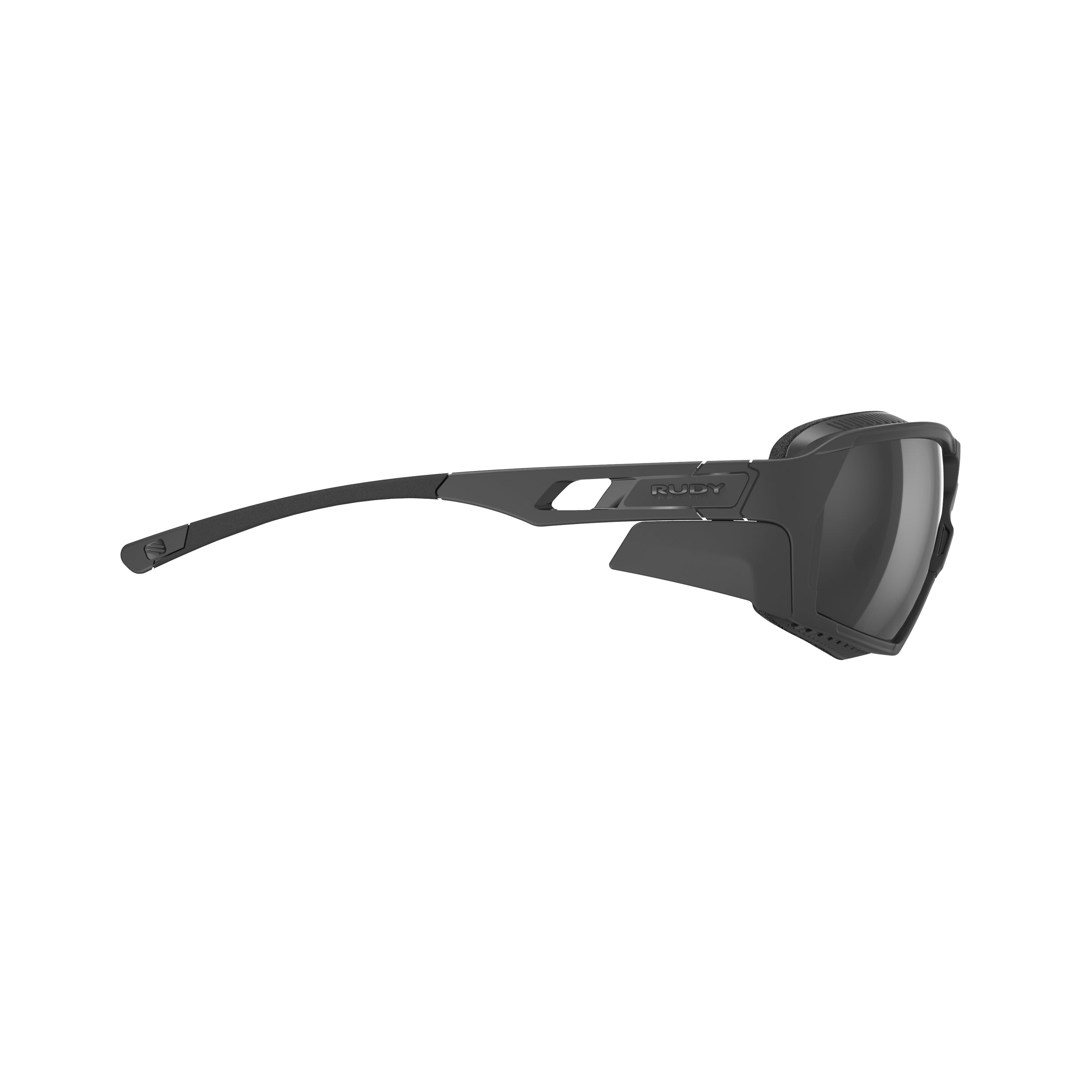 Rudy Project Agent Q Stealth Black Matte mirrored smoke black performance sunglasses – side view, opposite side