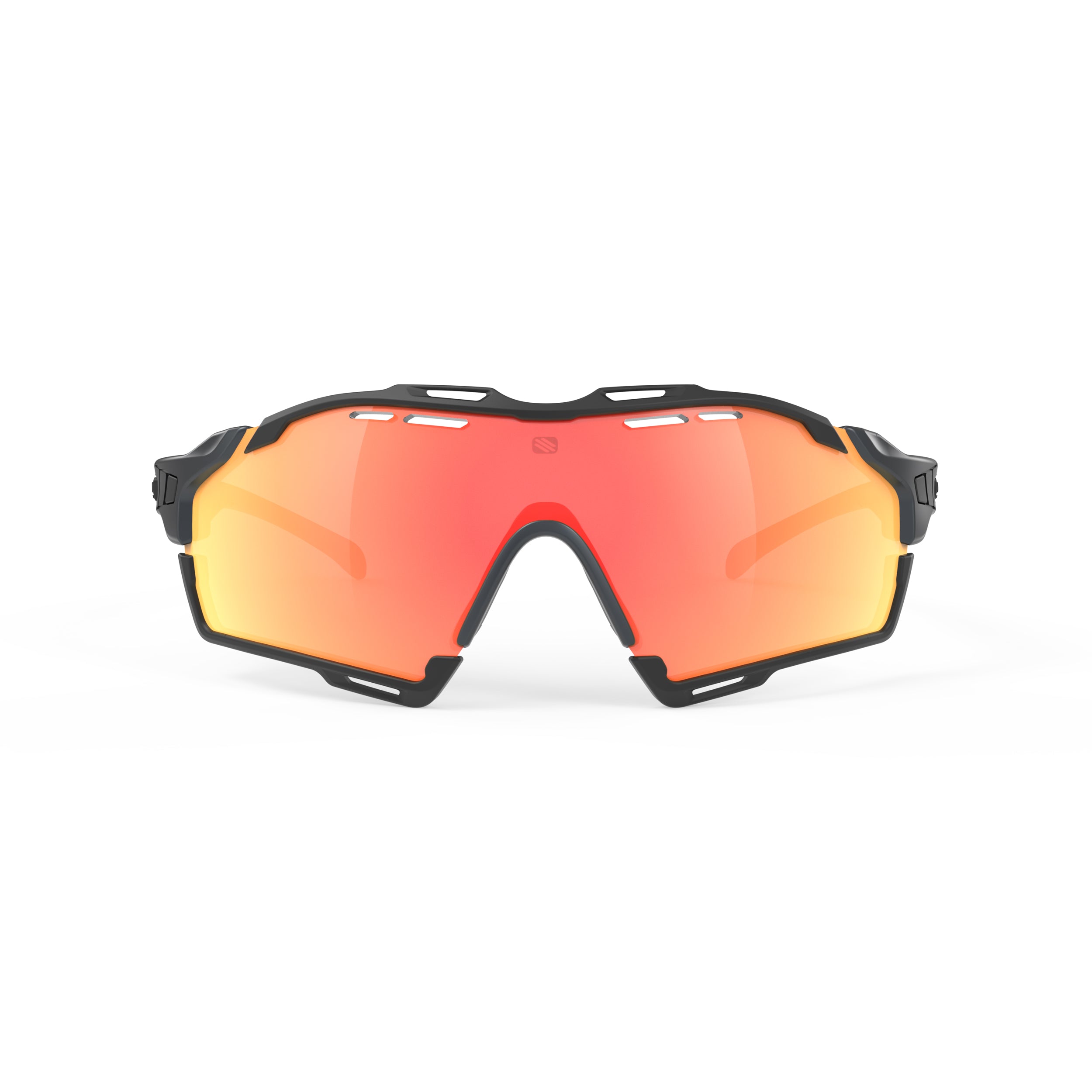 Rudy Project Cutline Metal Titanium Matte Mirrored Multilaser Orange Performance Sunglasses – front view, alternate angle