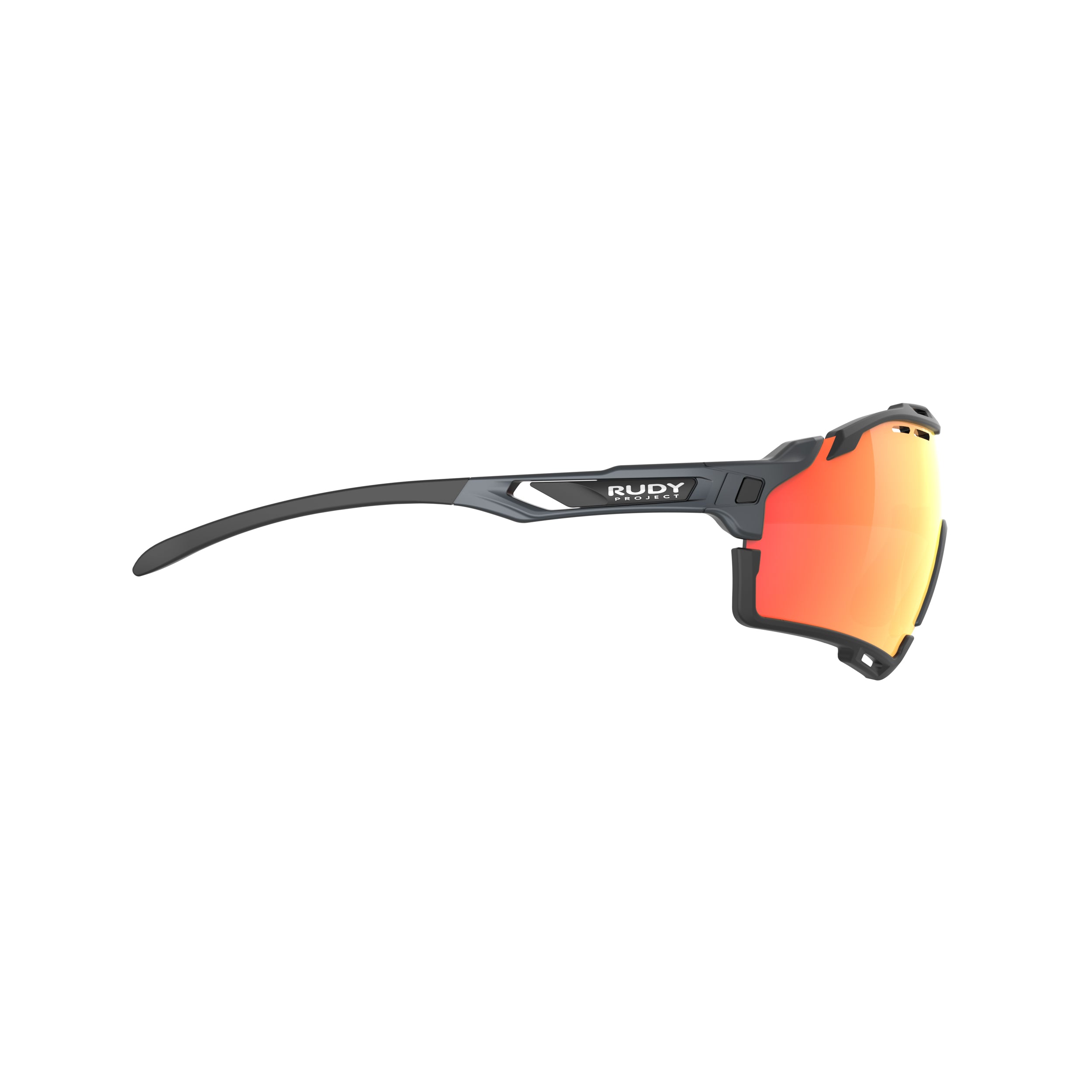 Rudy Project Cutline Metal Titanium Matte Mirrored Multilaser Orange Performance Sunglasses – side view, opposite side