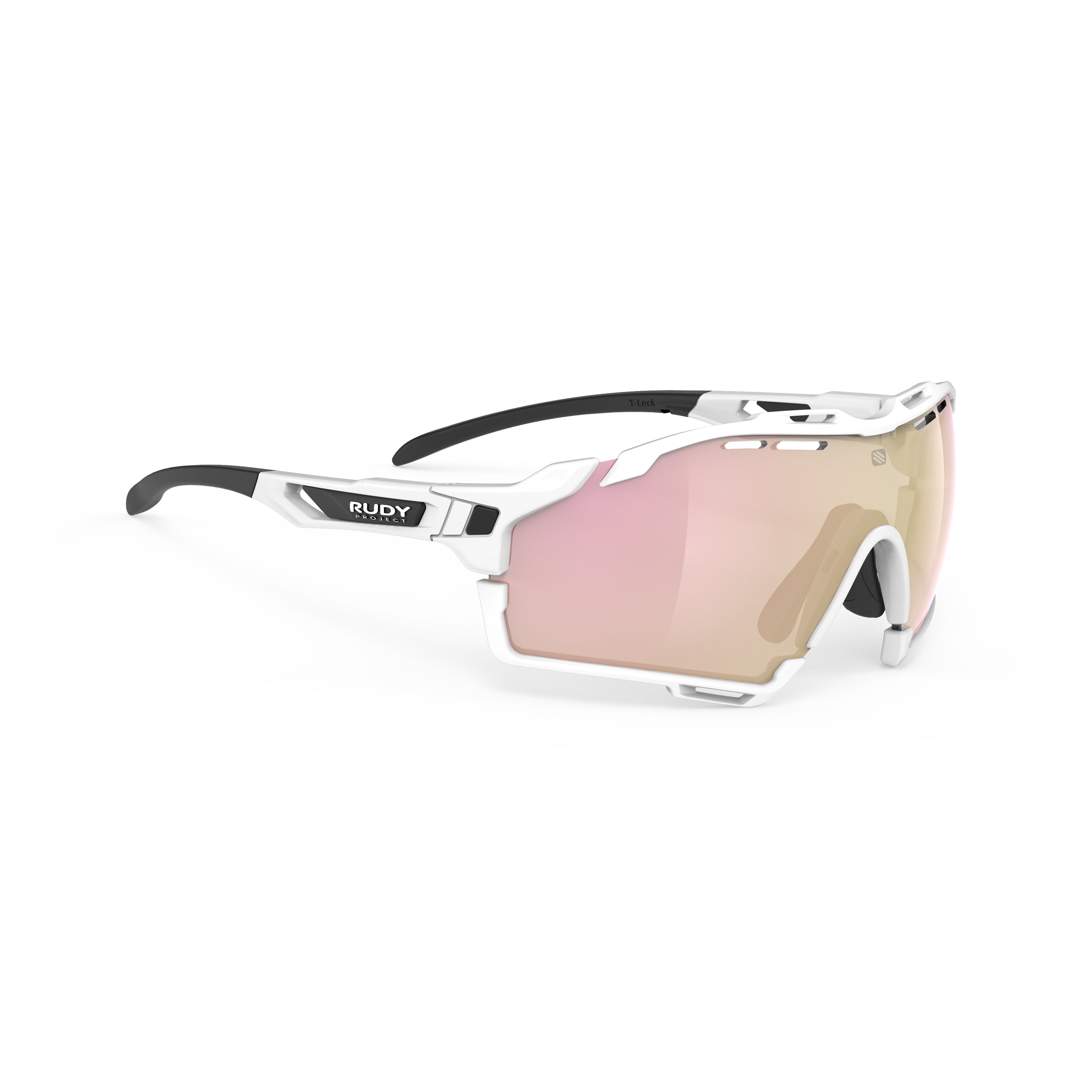 Rudy Project Cutline White Gloss mirrored multilaser rose gold performance sunglasses – front view