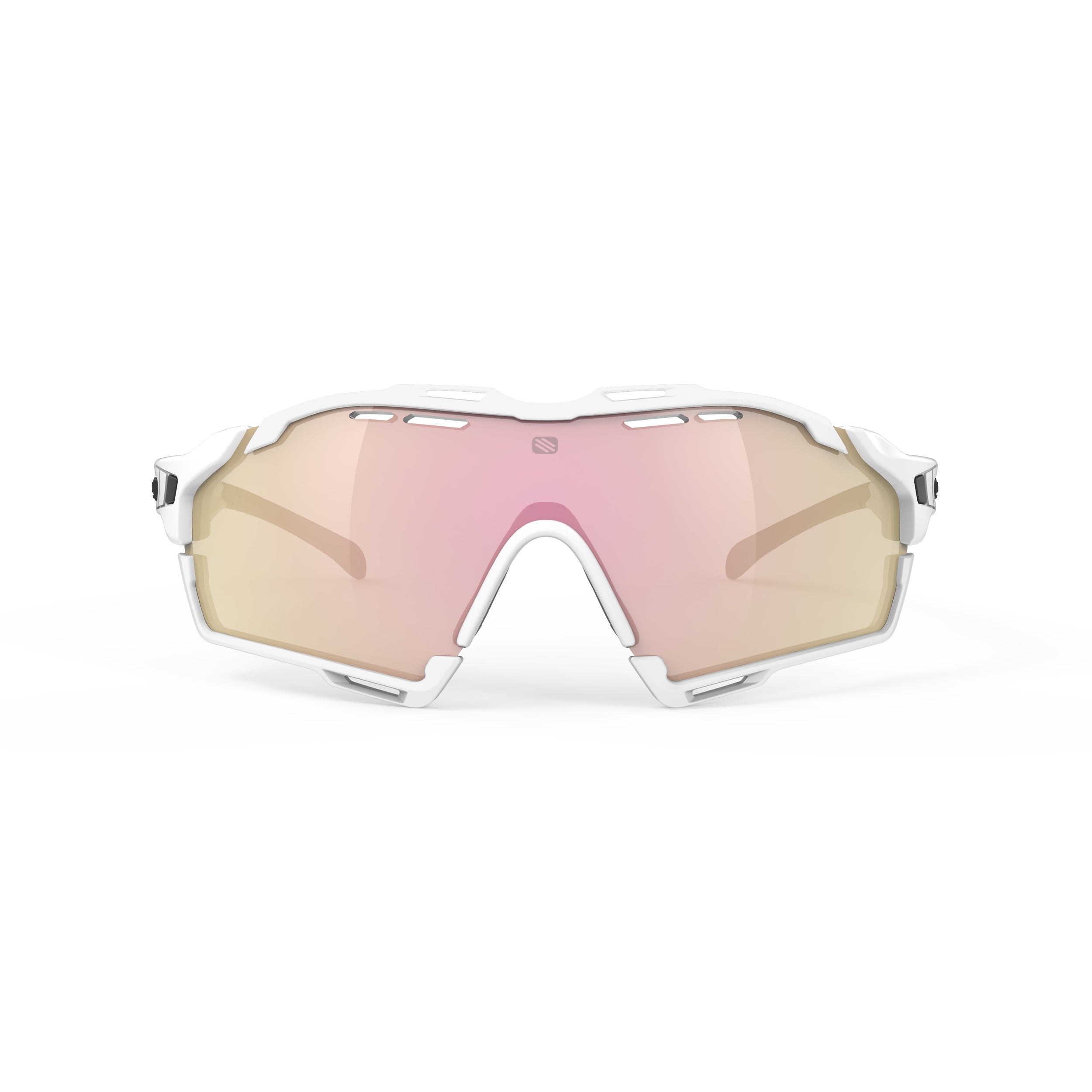 Rudy Project Cutline White Gloss mirrored multilaser rose gold performance sunglasses – front view, alternate angle