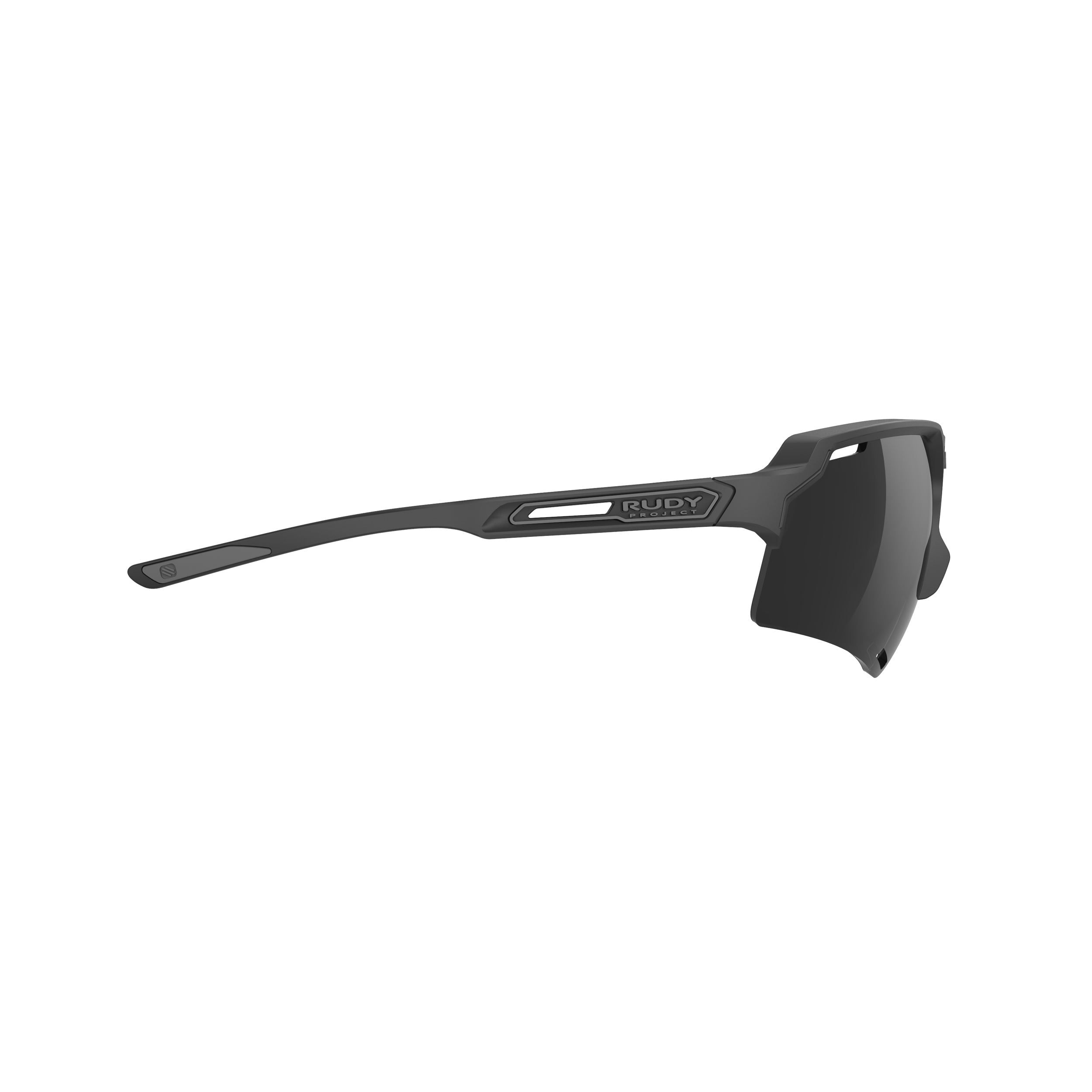 Rudy Project Deltabeat Black Matte mirrored smoke black performance sunglasses – side view, opposite side