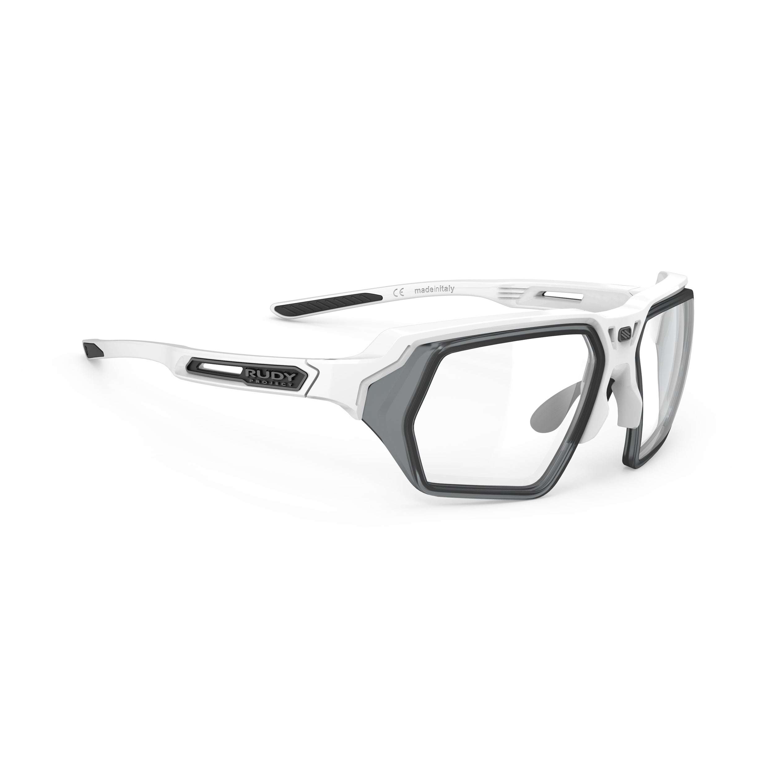 Rudy Project Deltabeat + Optical Dock White Gloss prescription sports glasses – front view, alternate angle