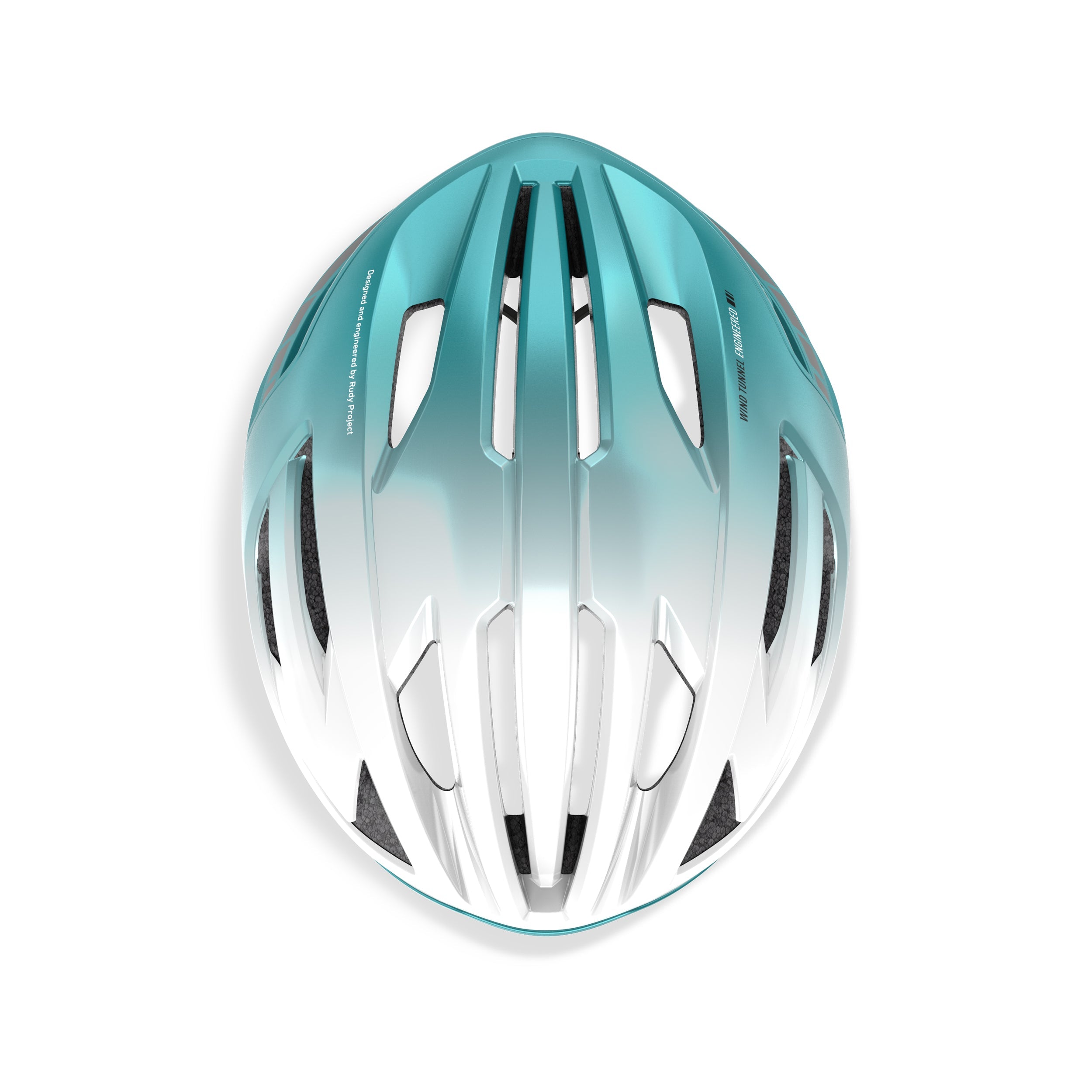 Rudy Project Egos Pearl/Emerald Metal Matte cycling helmet – rear view