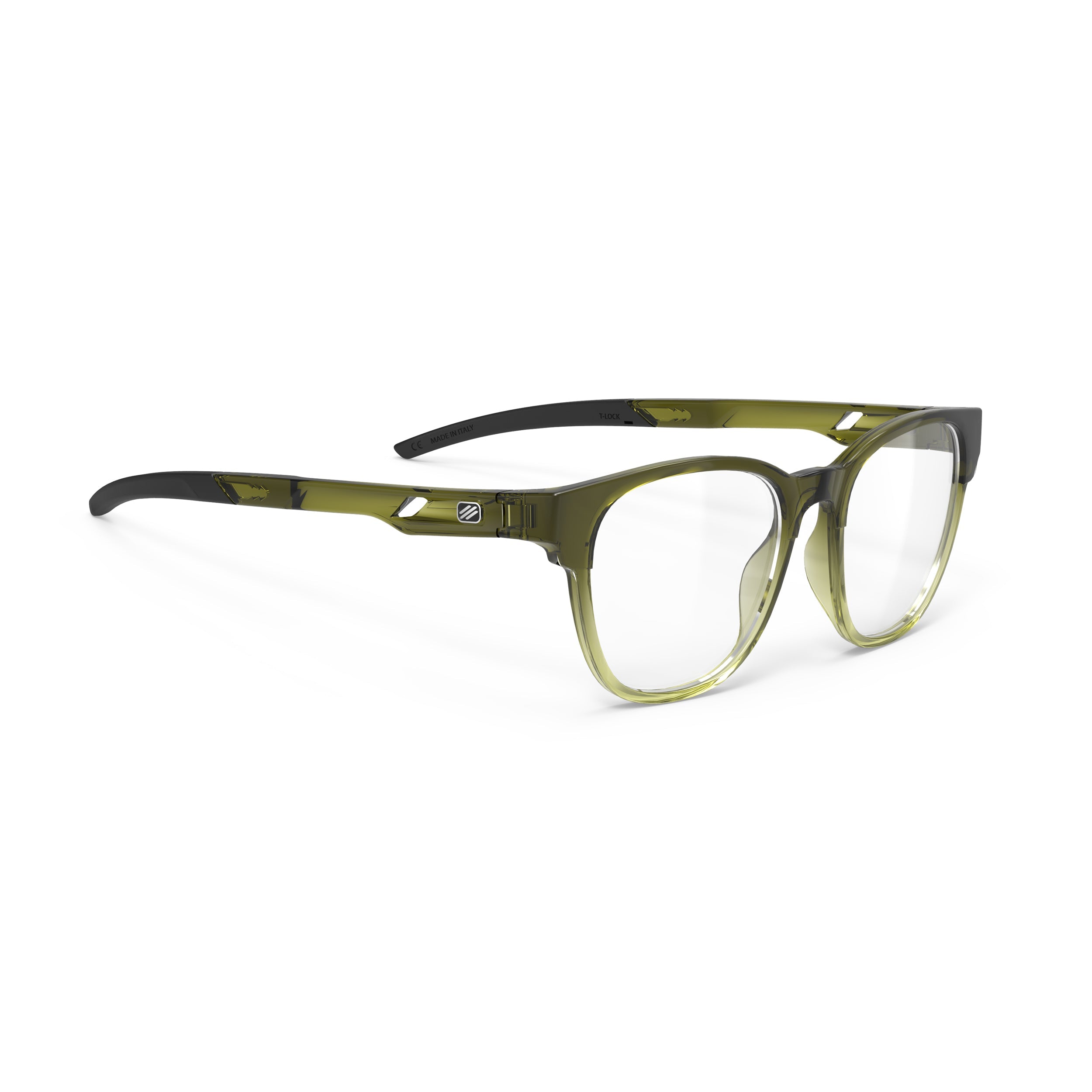 Rudy Project Iridis 65 Crystal Olive/Apple Gloss prescription sports glasses – front view, alternate angle