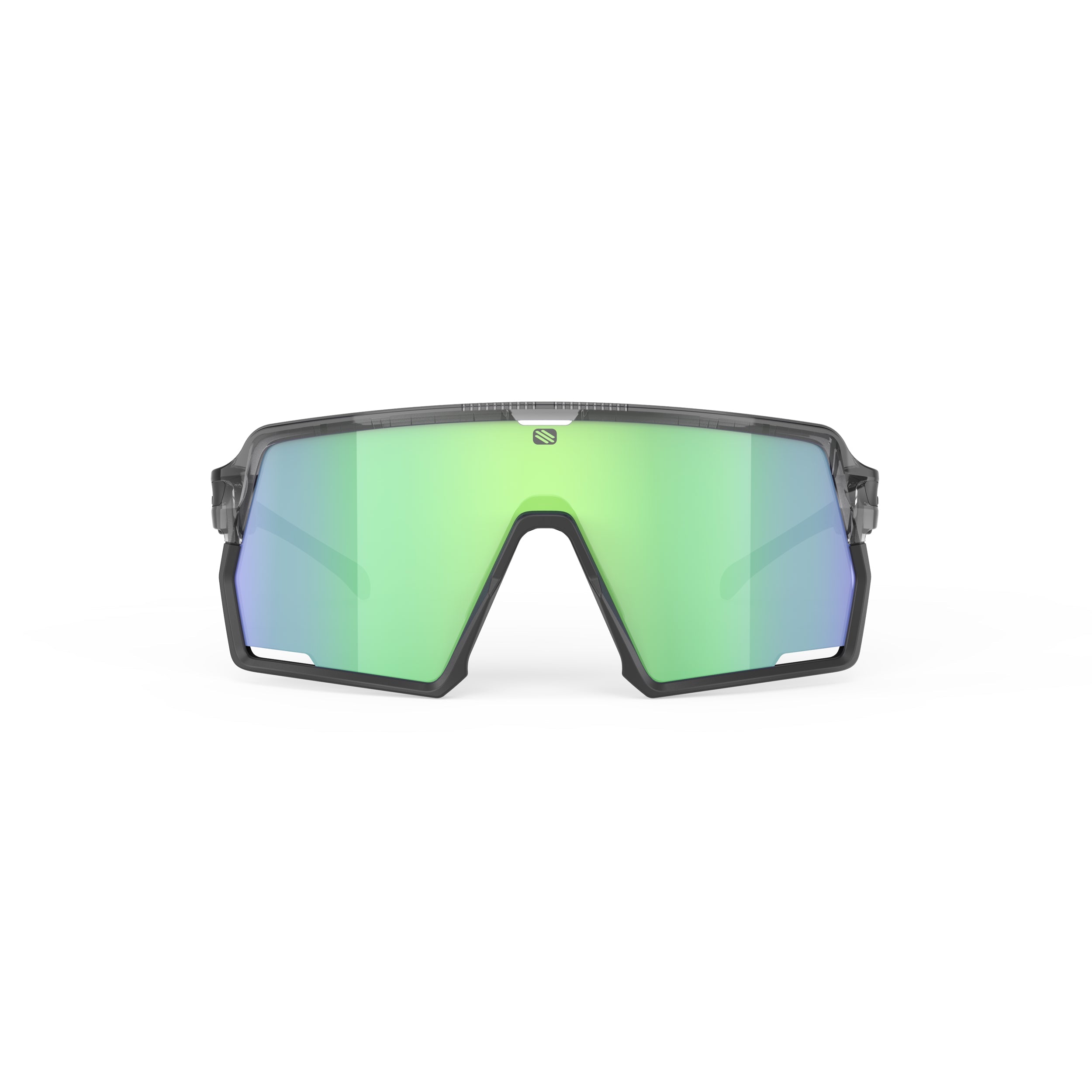 Rudy Project Kelion Crystal Ash mirrored multilaser green performance sunglasses – front view, alternate angle