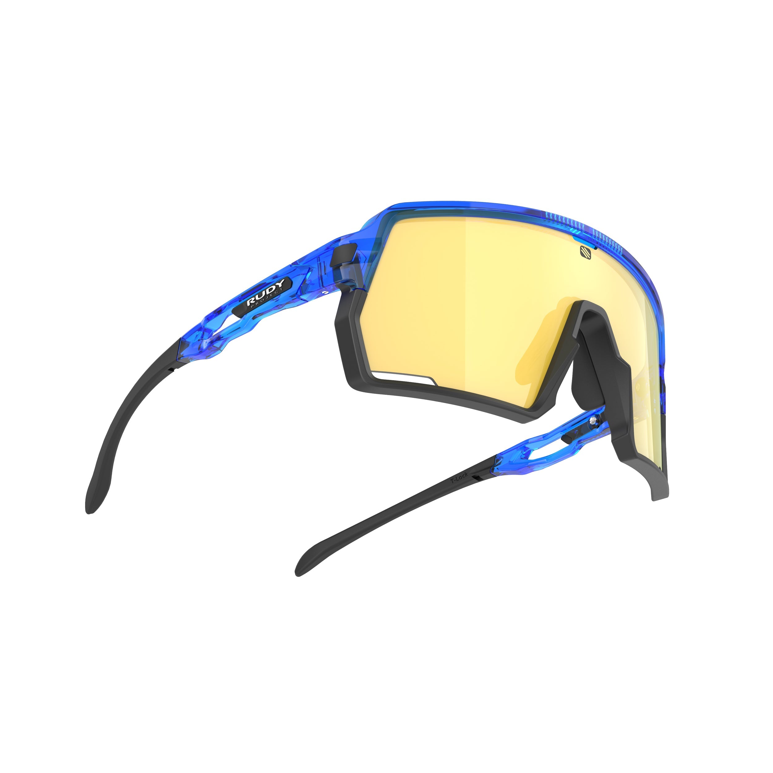 Rudy Project Kelion Crystal Blue mirrored multilaser yellow performance sunglasses – side view