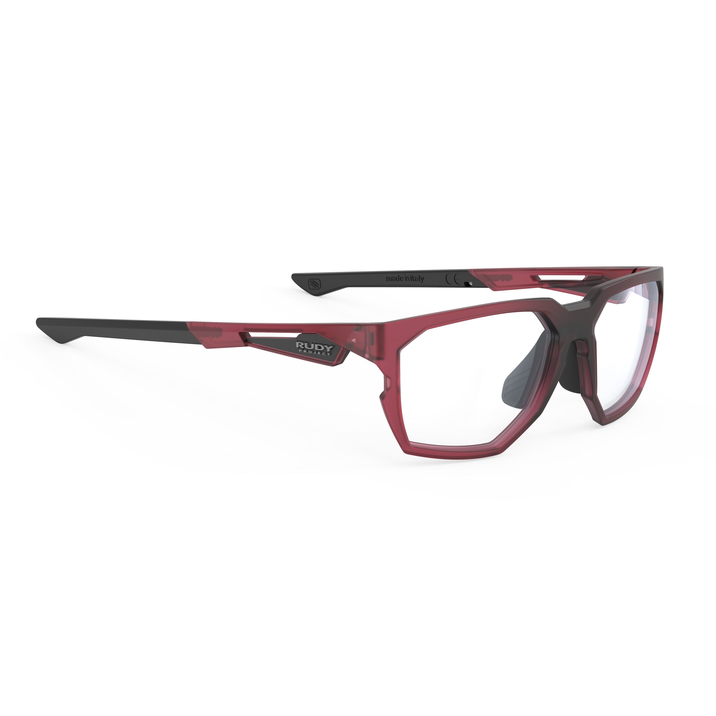 Rudy Project No Code Frozen Cherry Matte prescription sports glasses – front view, alternate angle