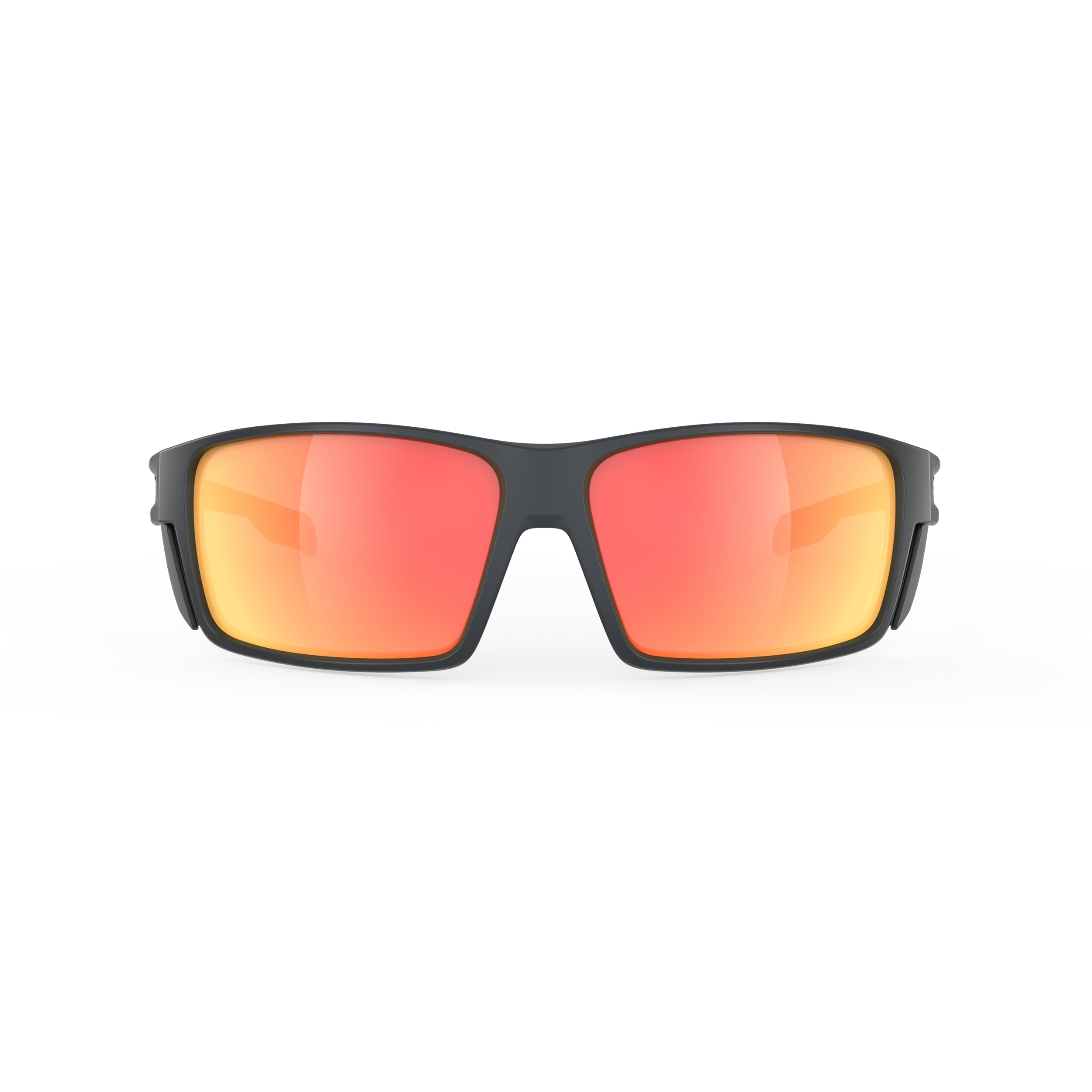 Rudy Project Nyad Metal Titanium Matte Mirrored Multilaser Orange Performance Sunglasses – front view, alternate angle