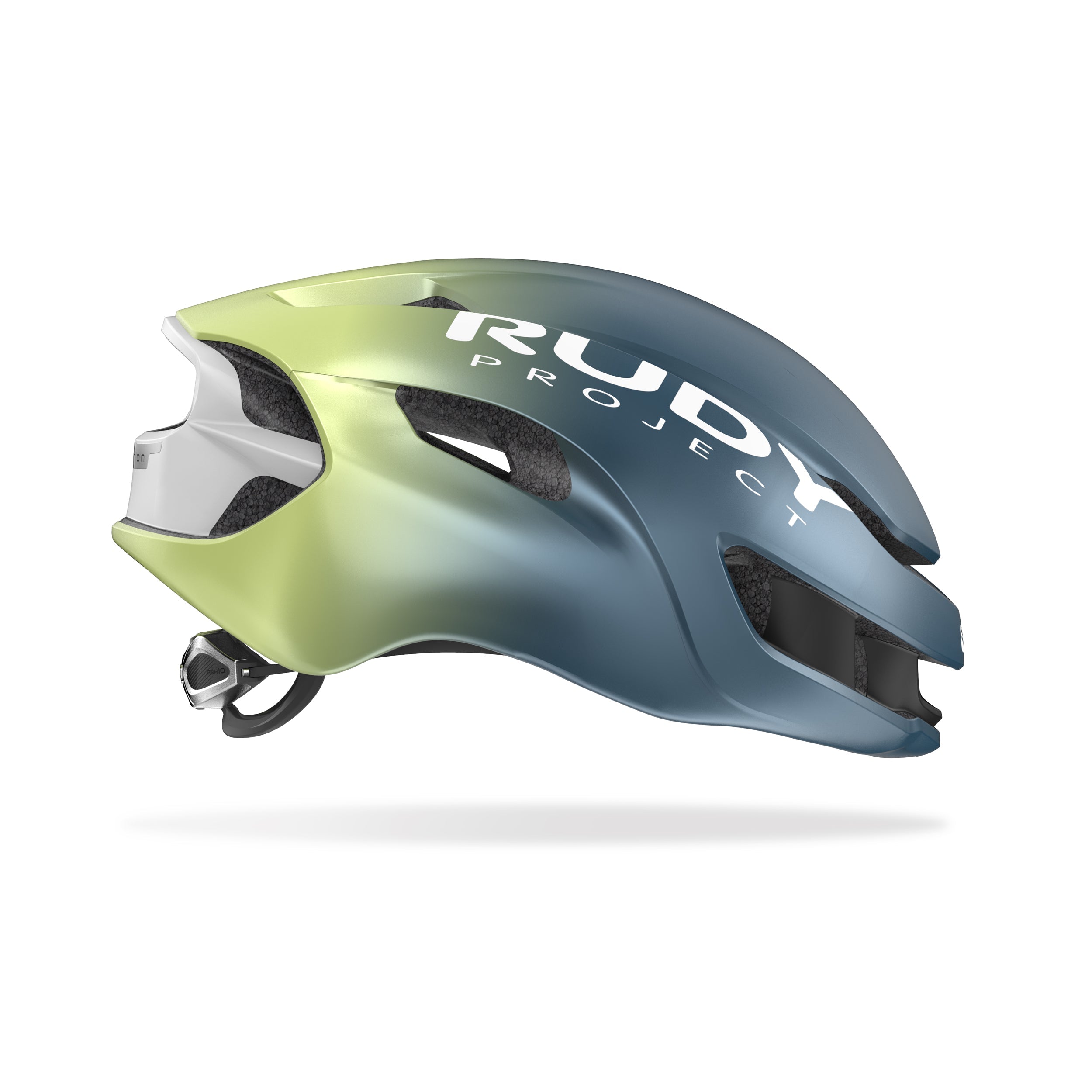 Rudy Project Nytron Blue Avio/Apple Green Metal Matte cycling helmet – side view