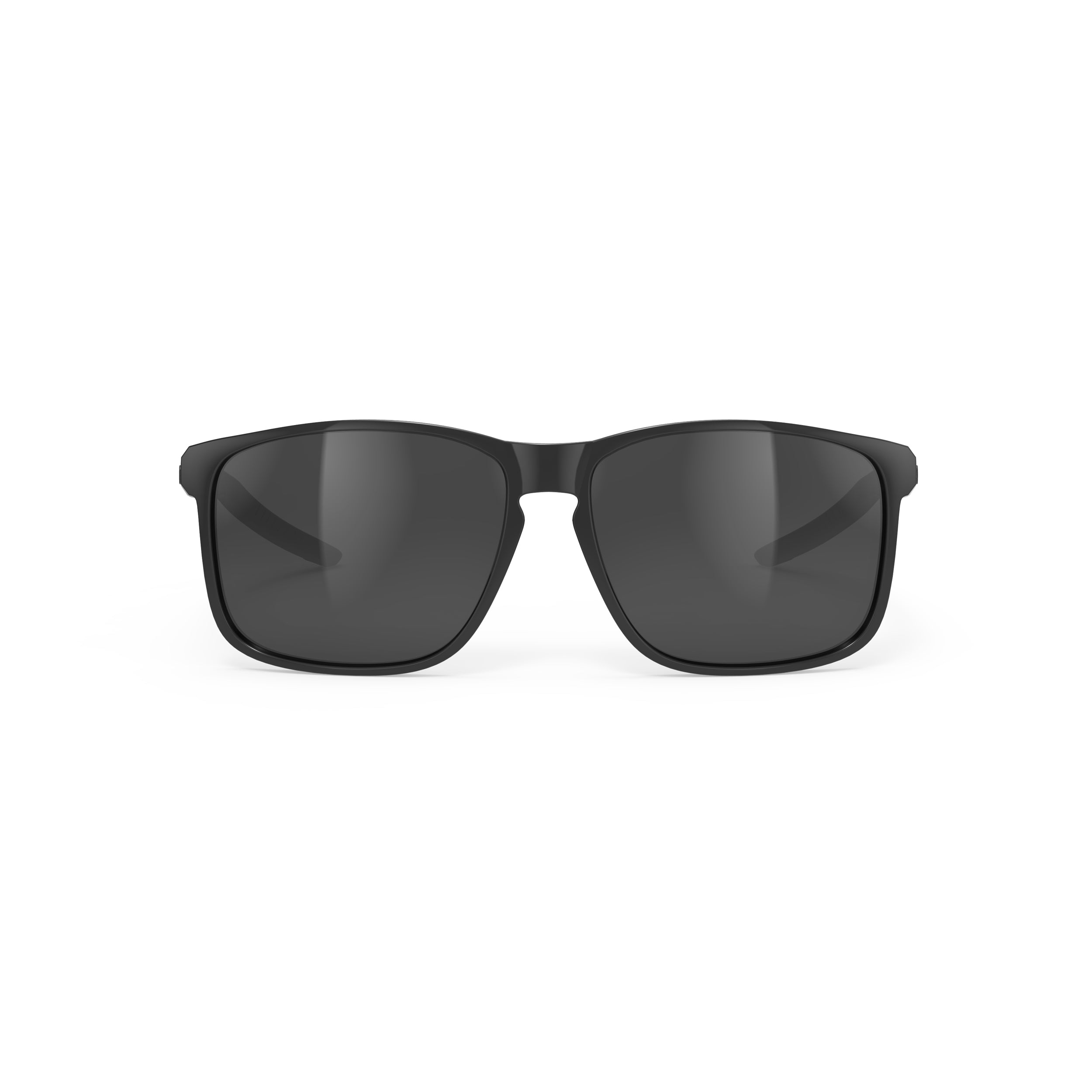 Rudy Project Overlap Black Gloss mirrored smoke black performance sunglasses – front view, alternate angle
