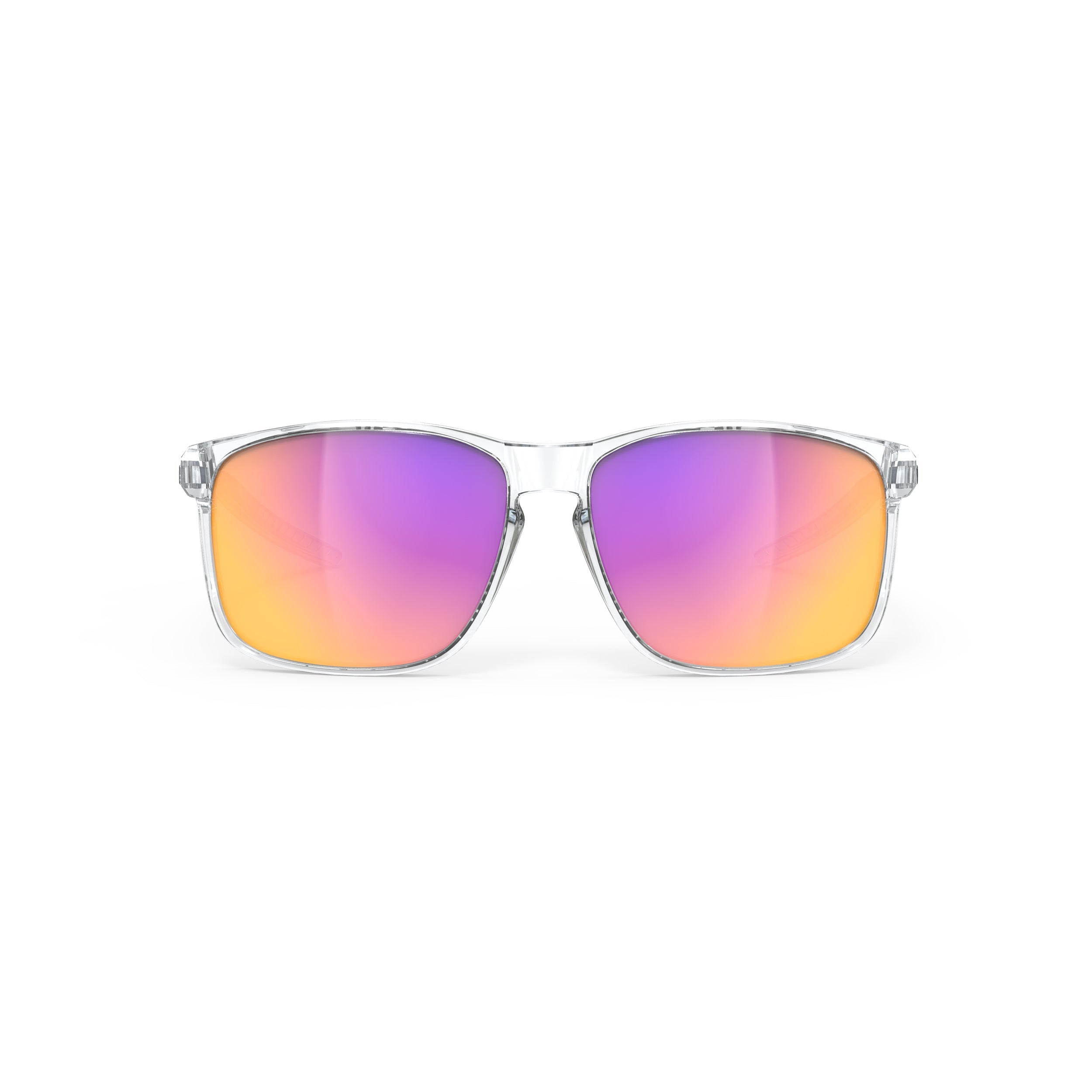 Rudy Project Overlap Crystal Gloss mirrored multilaser sunset performance sunglasses – front view, alternate angle