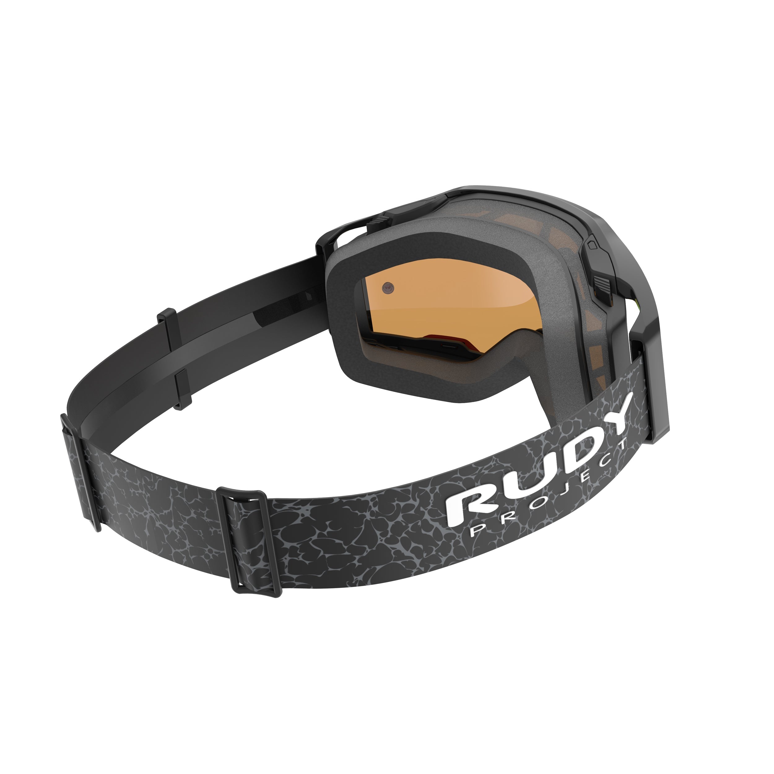 Rudy Project Override Black Gloss mirrored multilaser orange mtb goggles – rear view