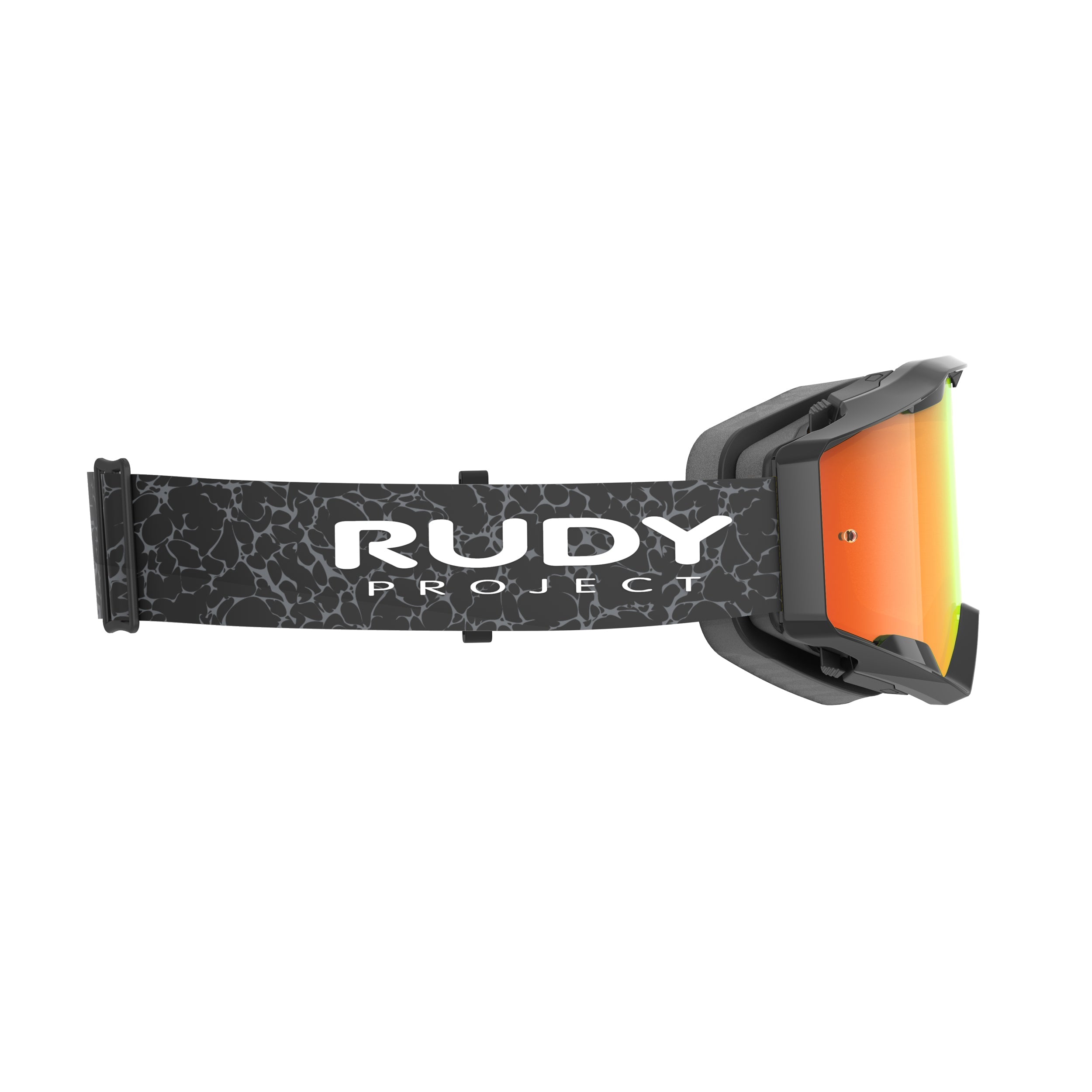 Rudy Project Override Black Gloss mirrored multilaser orange mtb goggles – side view, opposite side