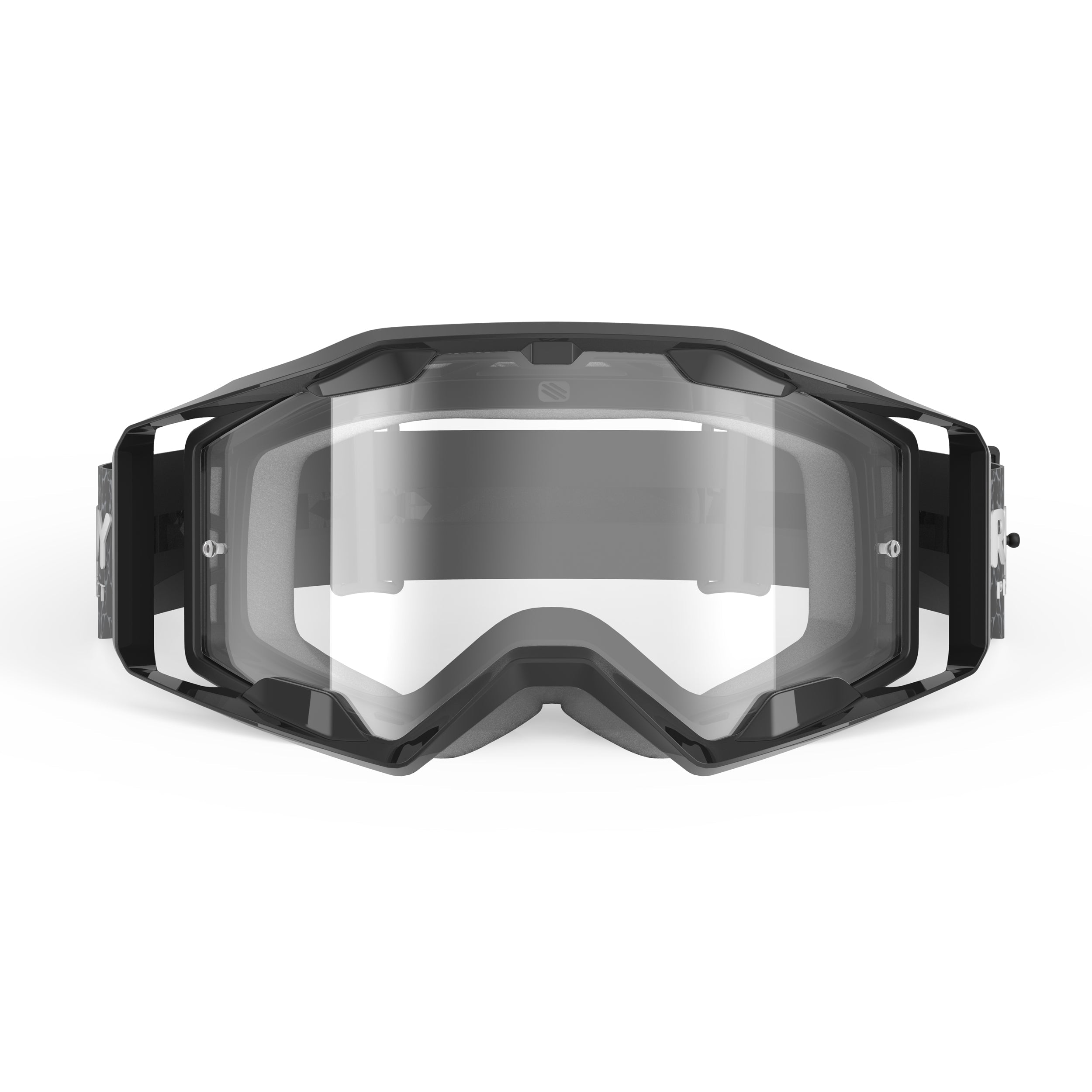Rudy Project Override Black Gloss transparent mtb goggles – front view, alternate angle