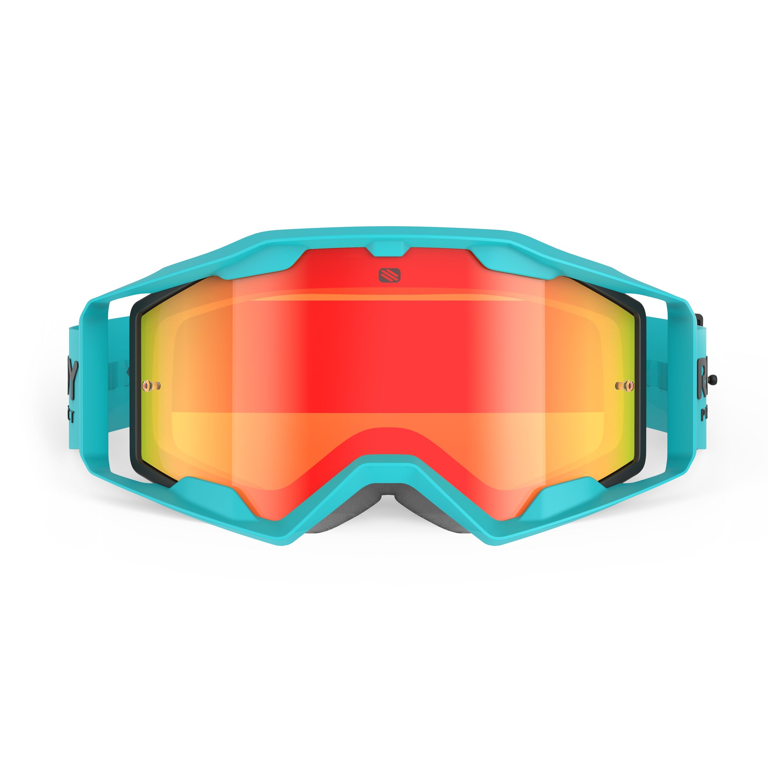 Rudy Project Override Emerald Matte mirrored multilaser orange mtb goggles – front view, alternate angle