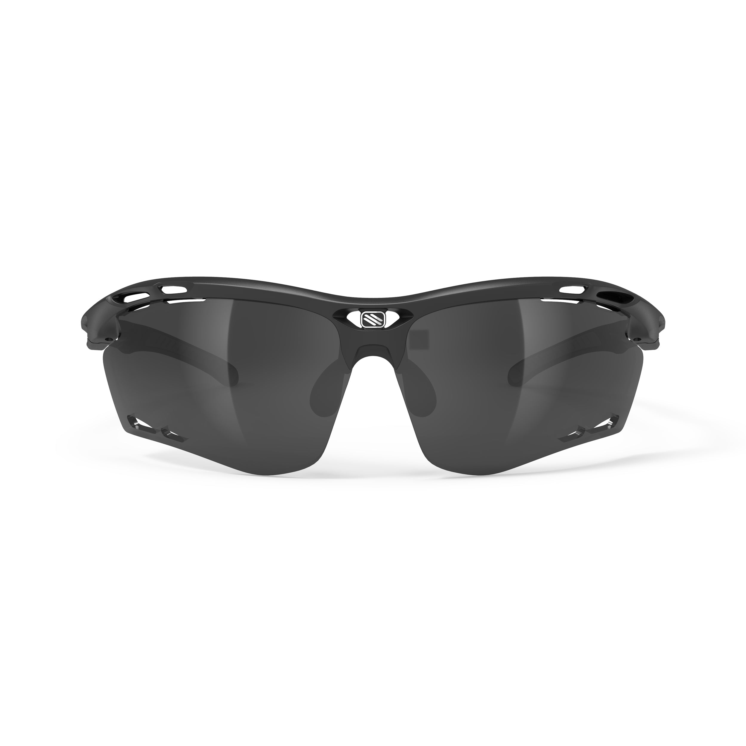 Rudy Project Propulse Matte Black mirrored smoke black performance sunglasses – front view, alternate angle