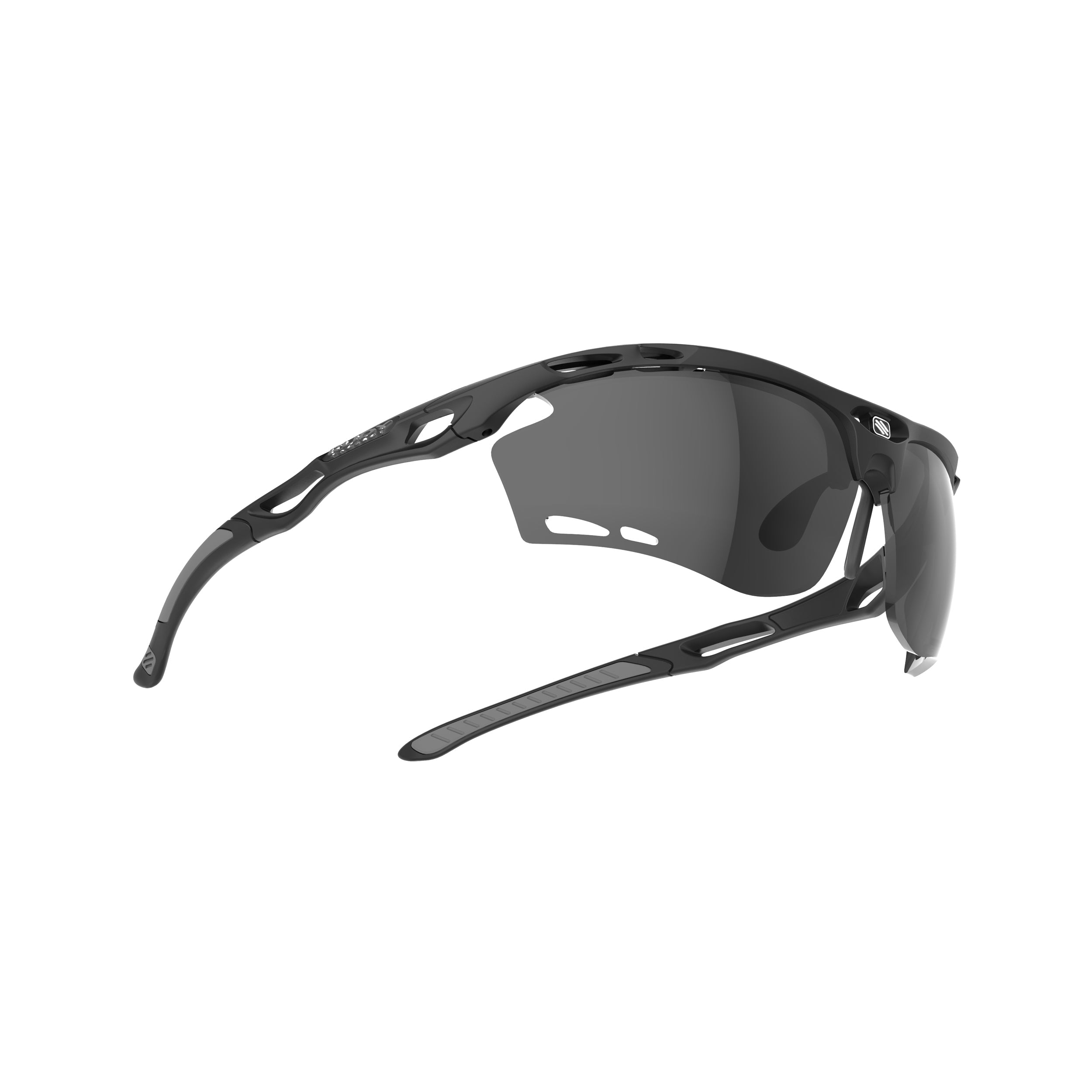 Rudy Project Propulse Matte Black mirrored smoke black performance sunglasses – side view