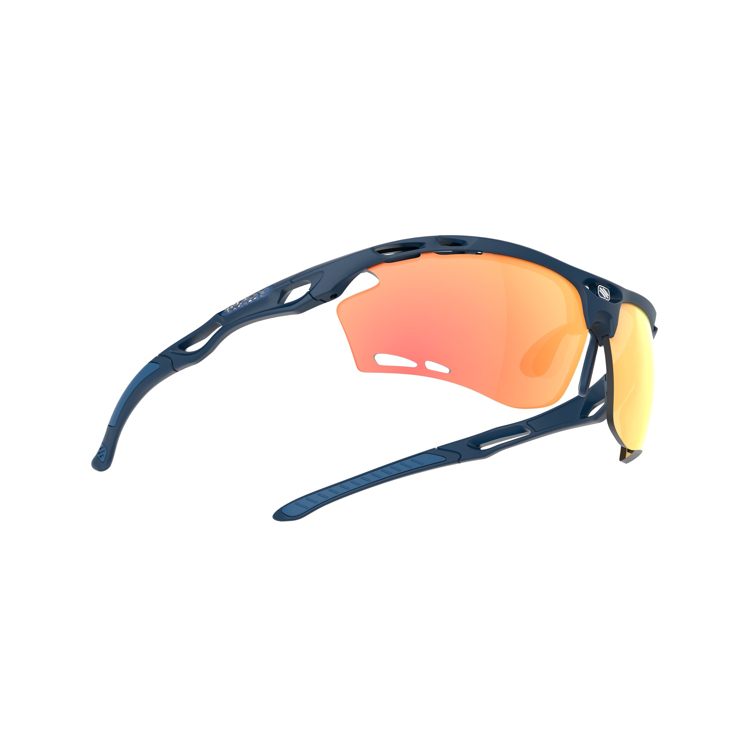 Rudy Project Propulse Navy Blue Matte mirrored multilaser orange performance sunglasses – side view