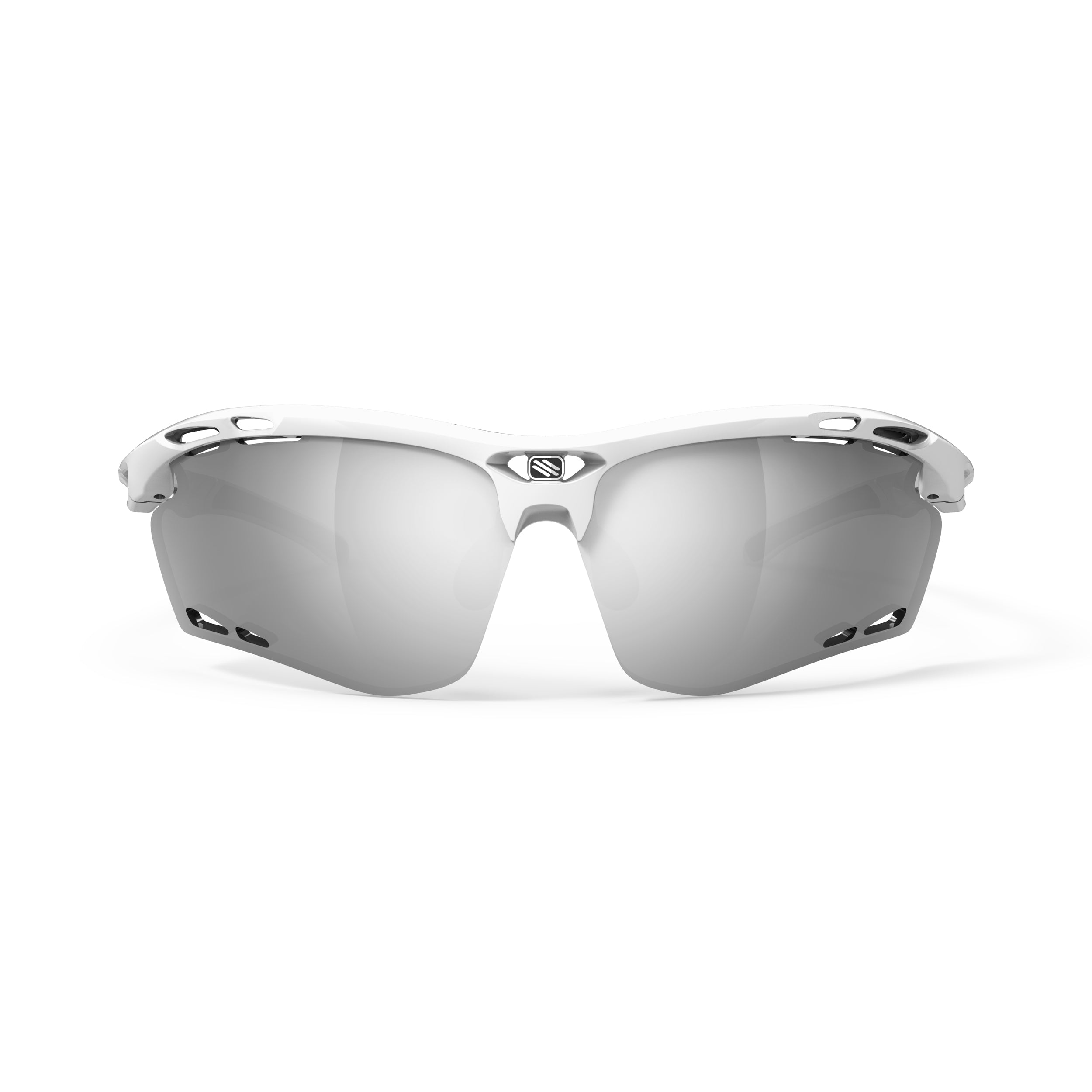 Rudy Project Propulse White Gloss mirrored laser black performance sunglasses – front view, alternate angle