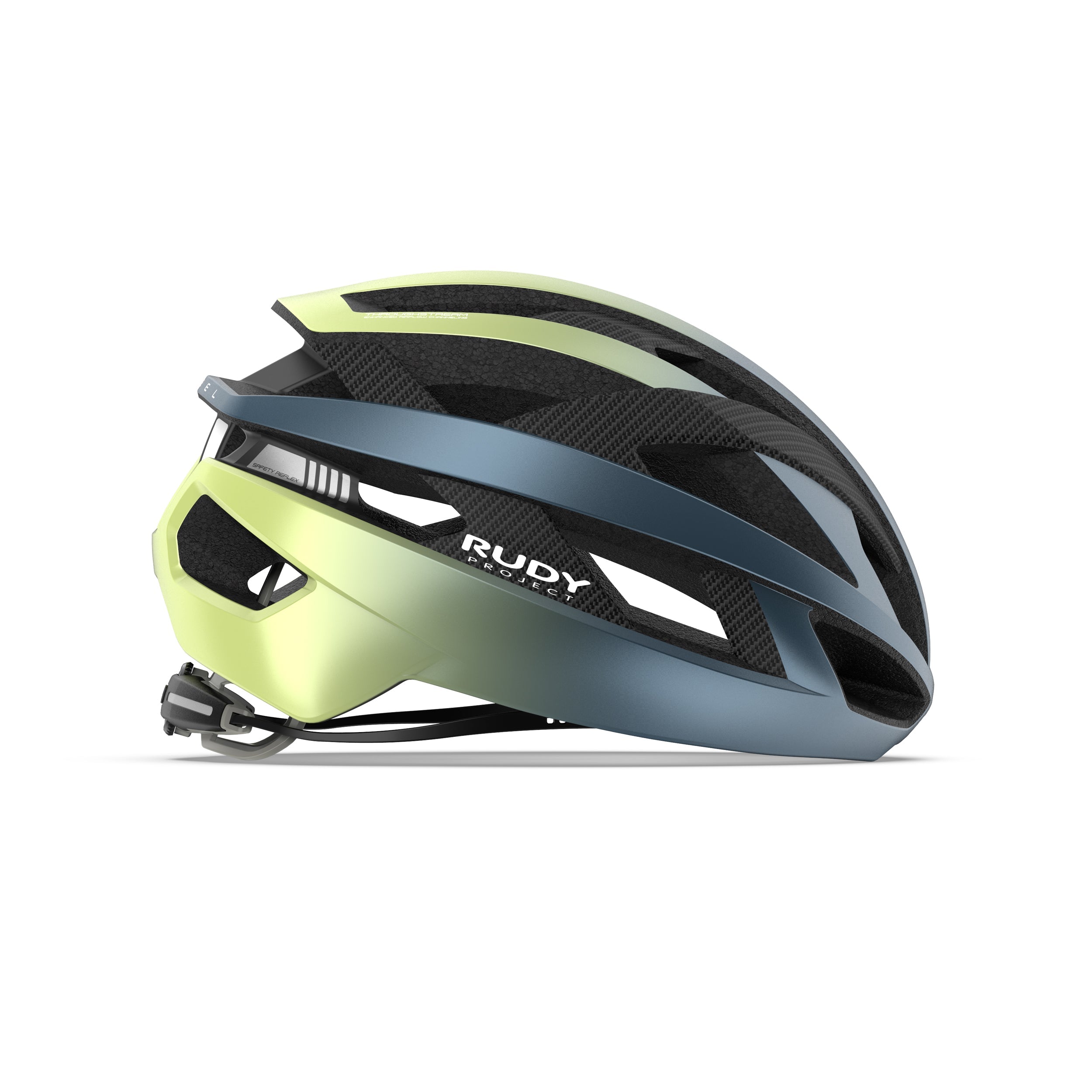 Rudy Project Rebel Blue Avio/Apple Green Metal Matte cycling helmet – side view