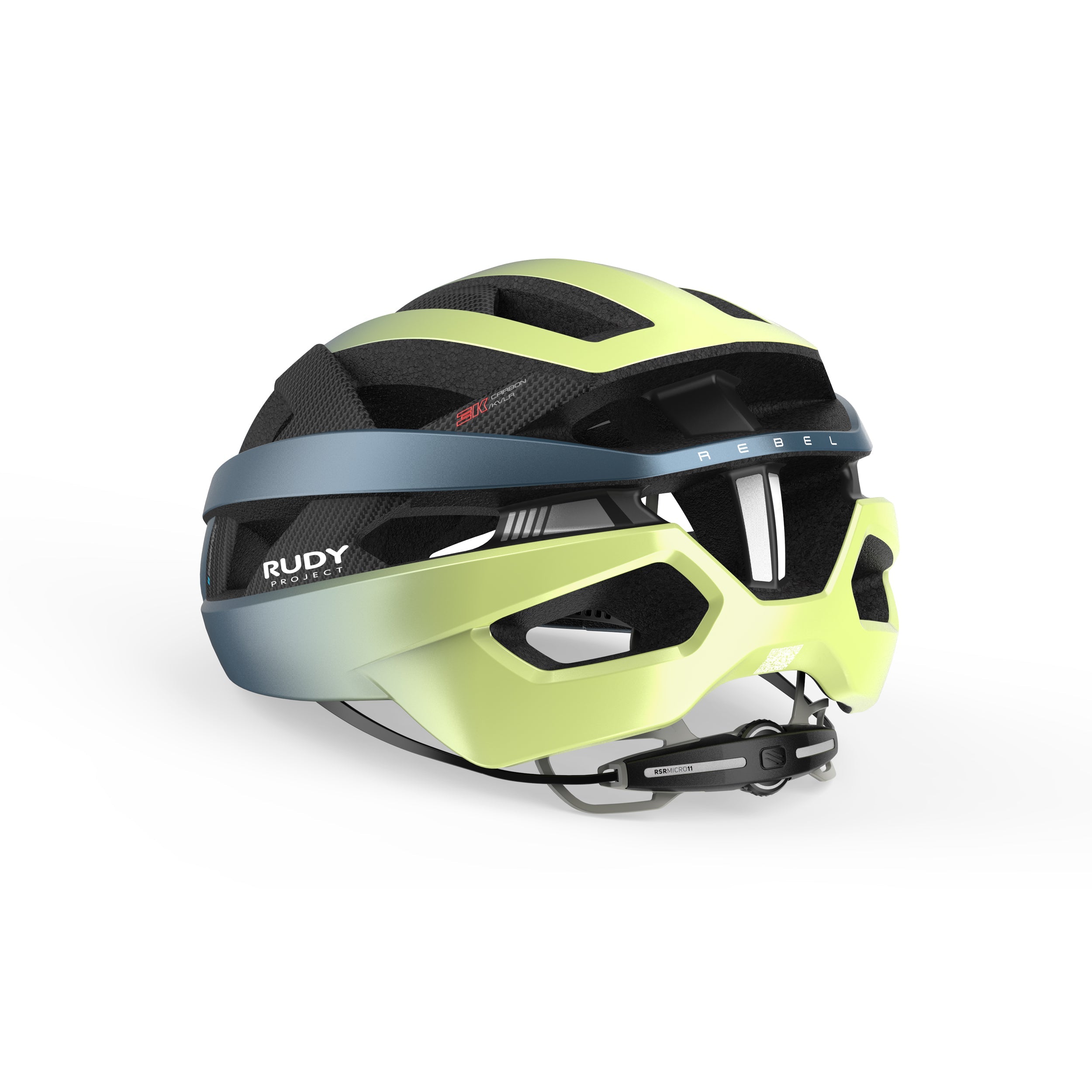 Rudy Project Rebel Blue Avio/Apple Green Metal Matte cycling helmet – side view, opposite side
