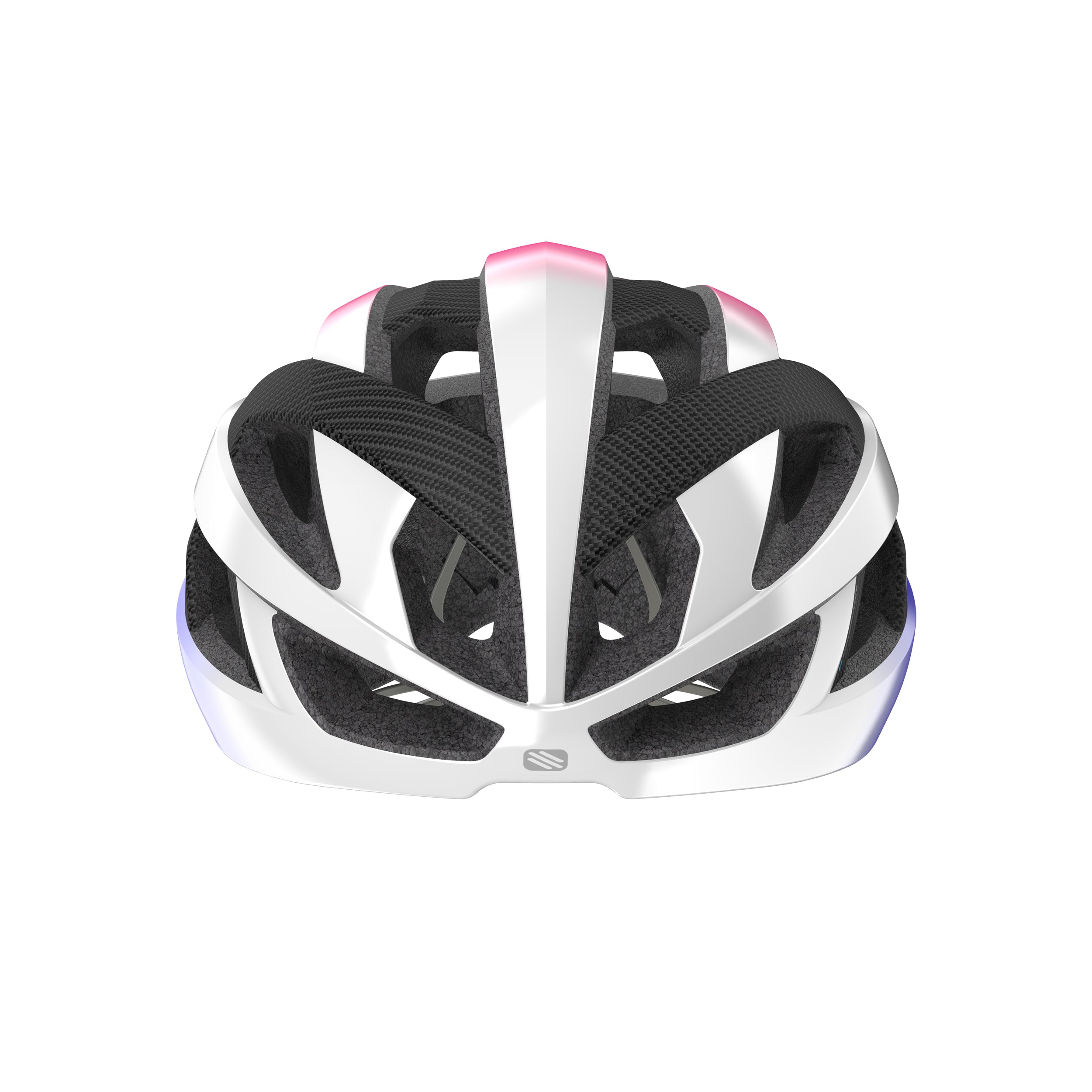 Rudy Project Rebel Pearl Metal/Pink/Cyber Blue Shiny cycling helmet – front view, alternate angle