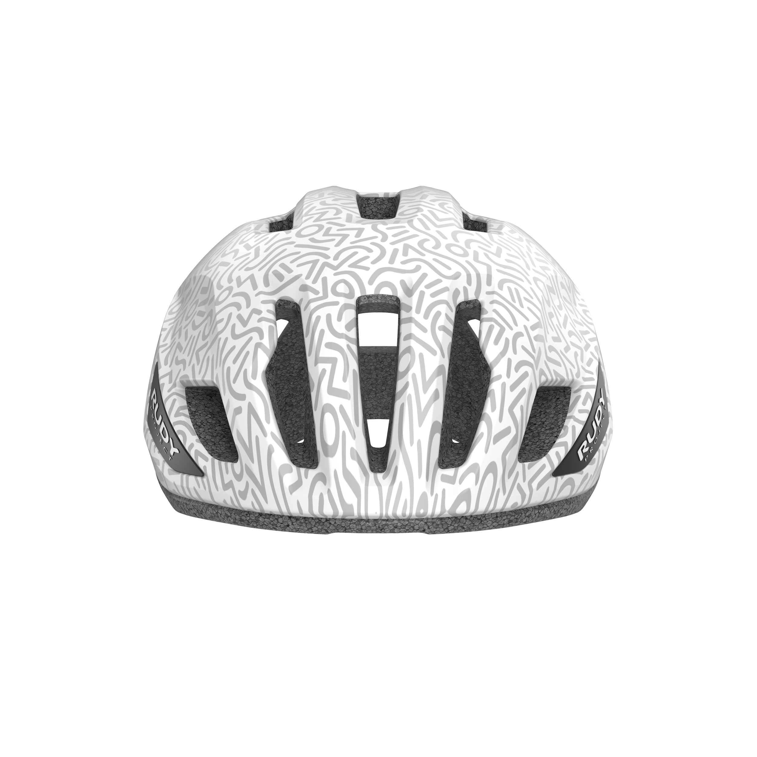 Rudy Project Sinergy White Doodle Matte cycling helmet – front view, alternate angle