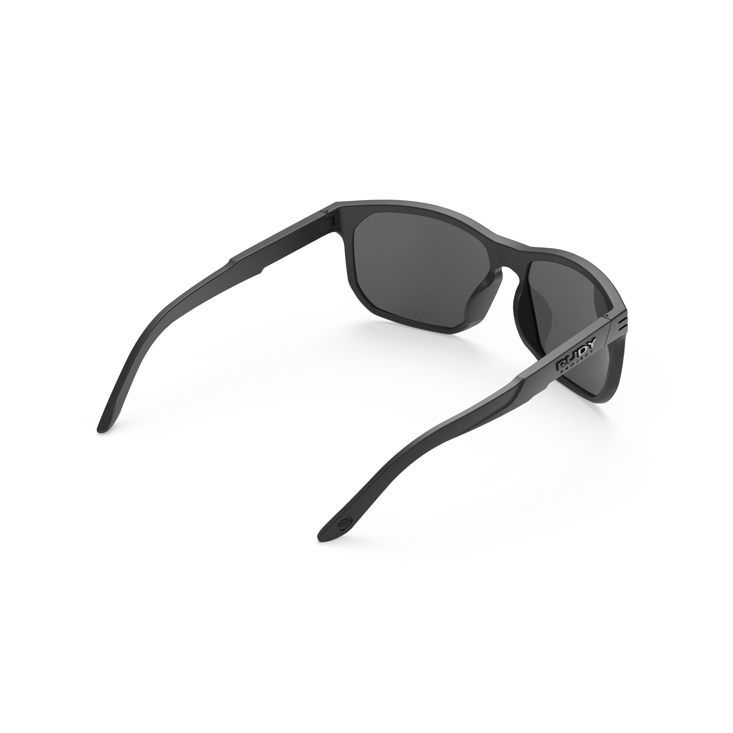 Rudy Project Soundrise Black Gloss mirrored smoke black performance sunglasses – rear view