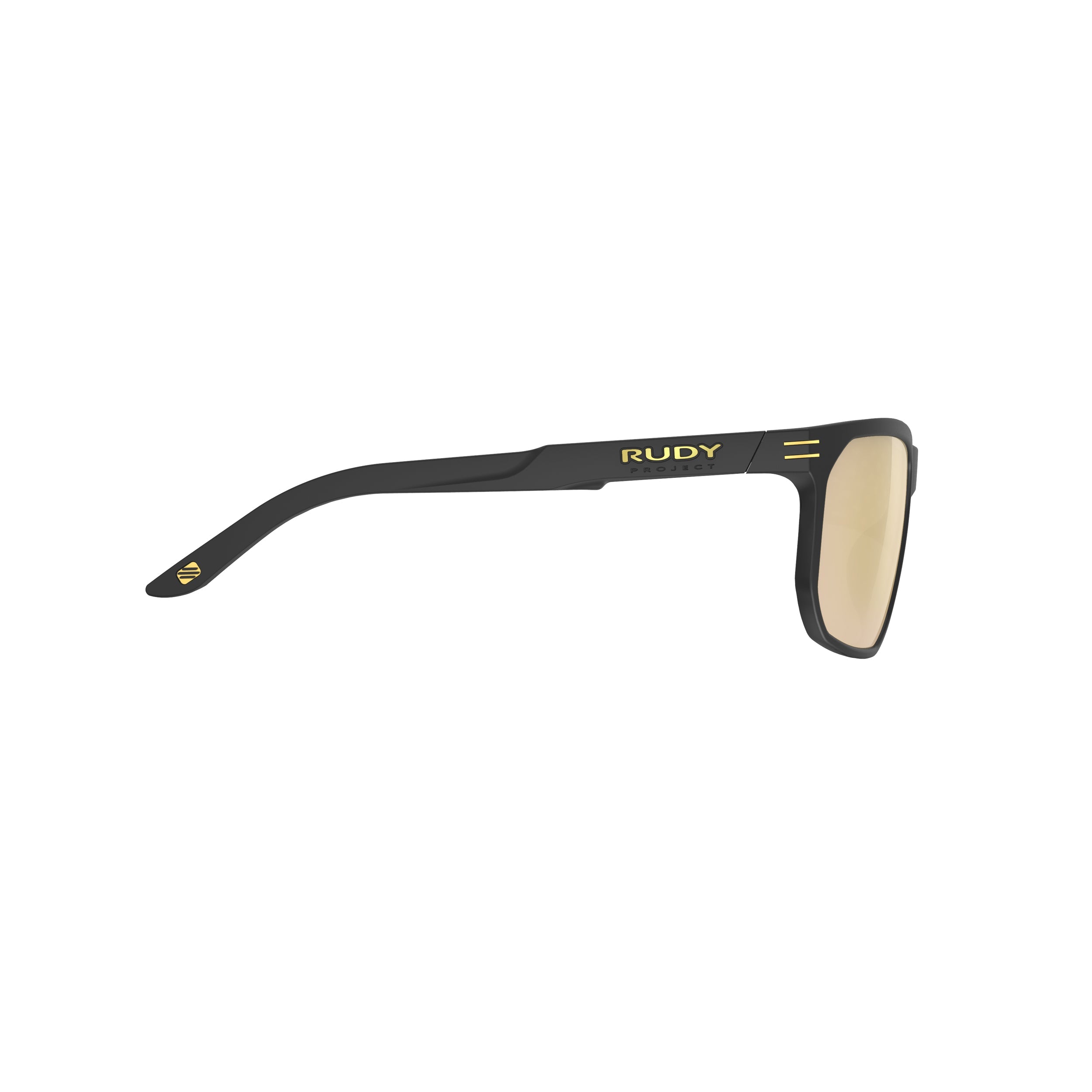 Rudy Project Soundrise Black Matte Ice Gold Pattern mirrored multilaser gold performance sunglasses – side view, opposite side