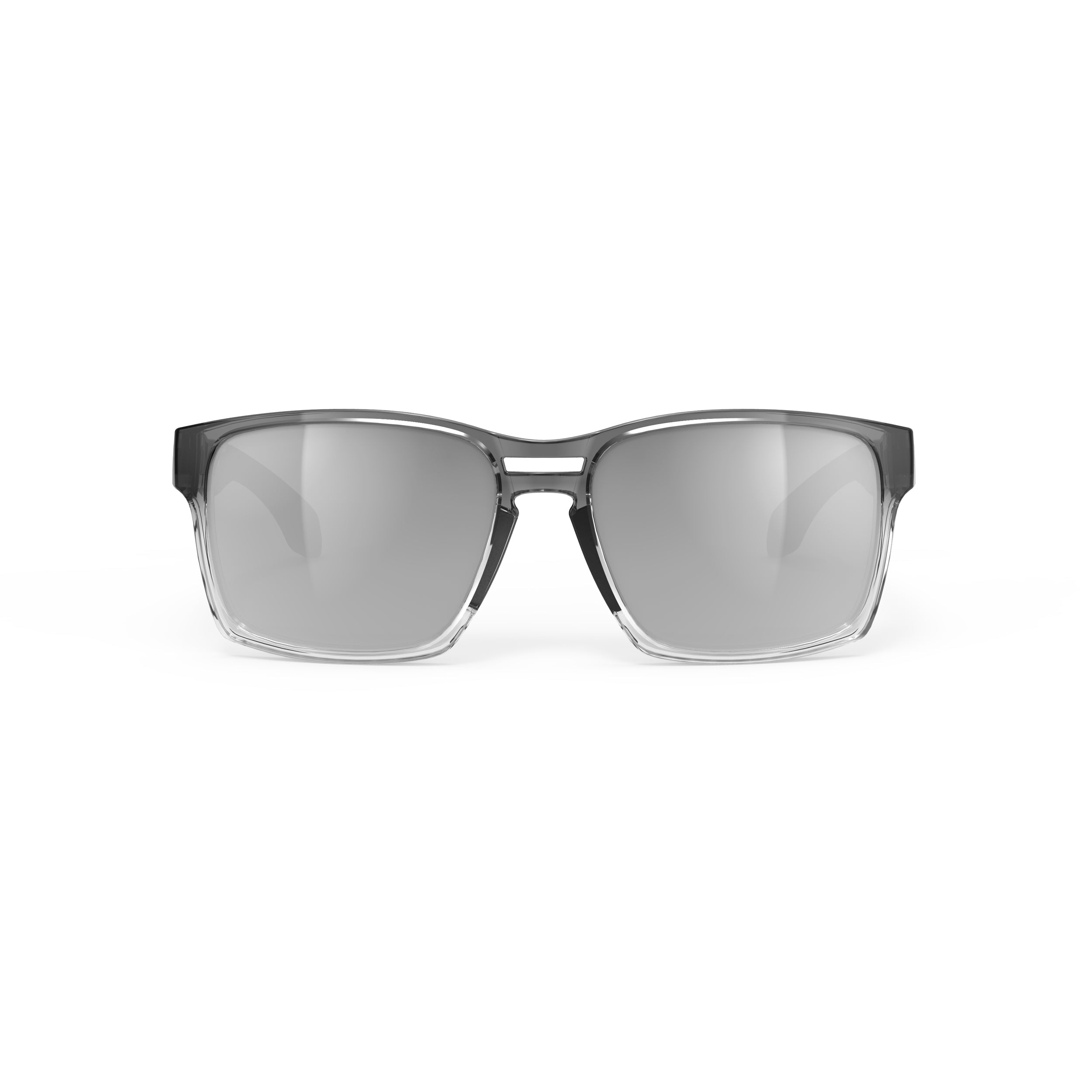 Rudy Project Spinair 57 Crystal Ash Deg mirrored laser black performance sunglasses – front view, alternate angle