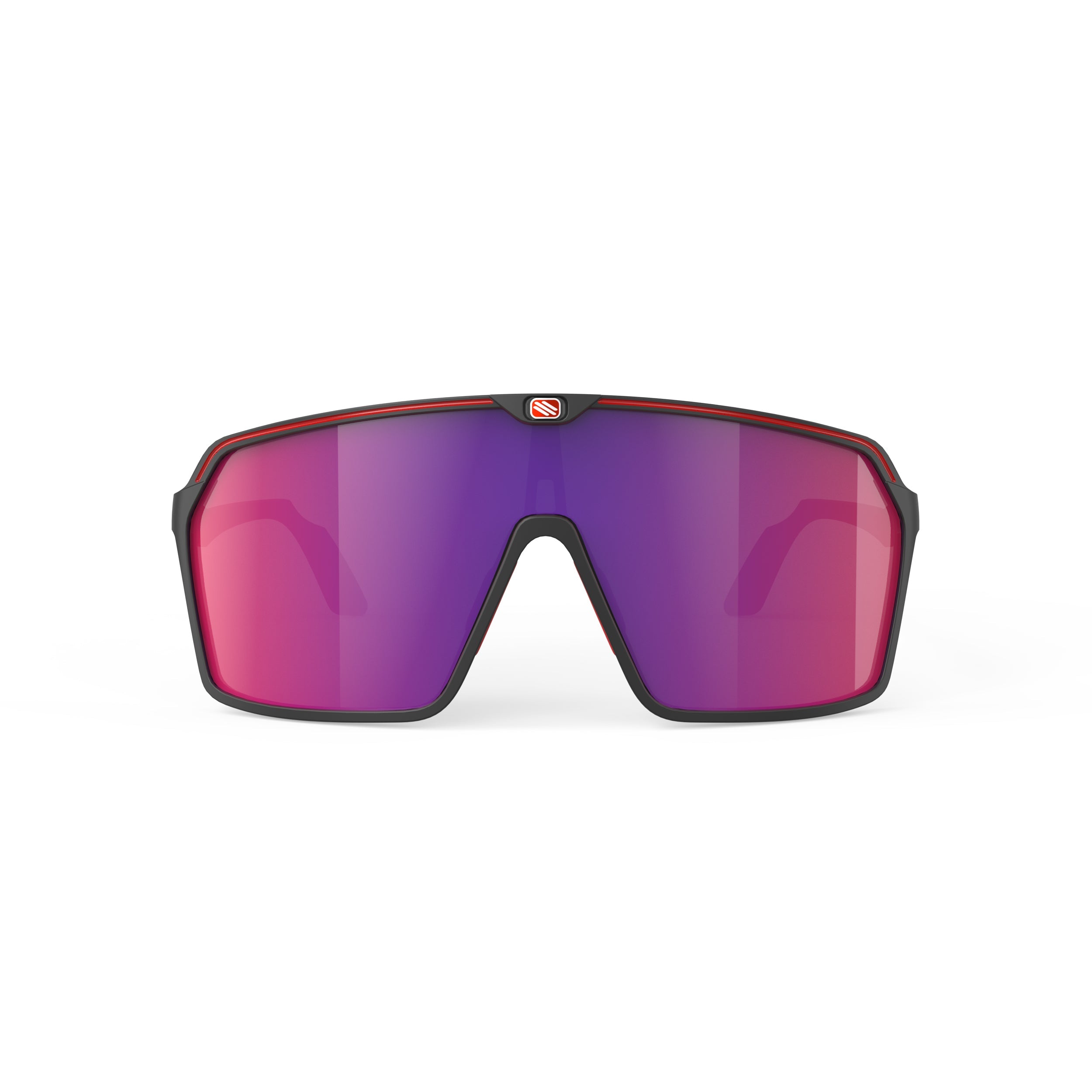 Rudy Project Spinshield Black Matte Mirrored Multilaser Red Performance Sunglasses – Front View, front view, alternate angle