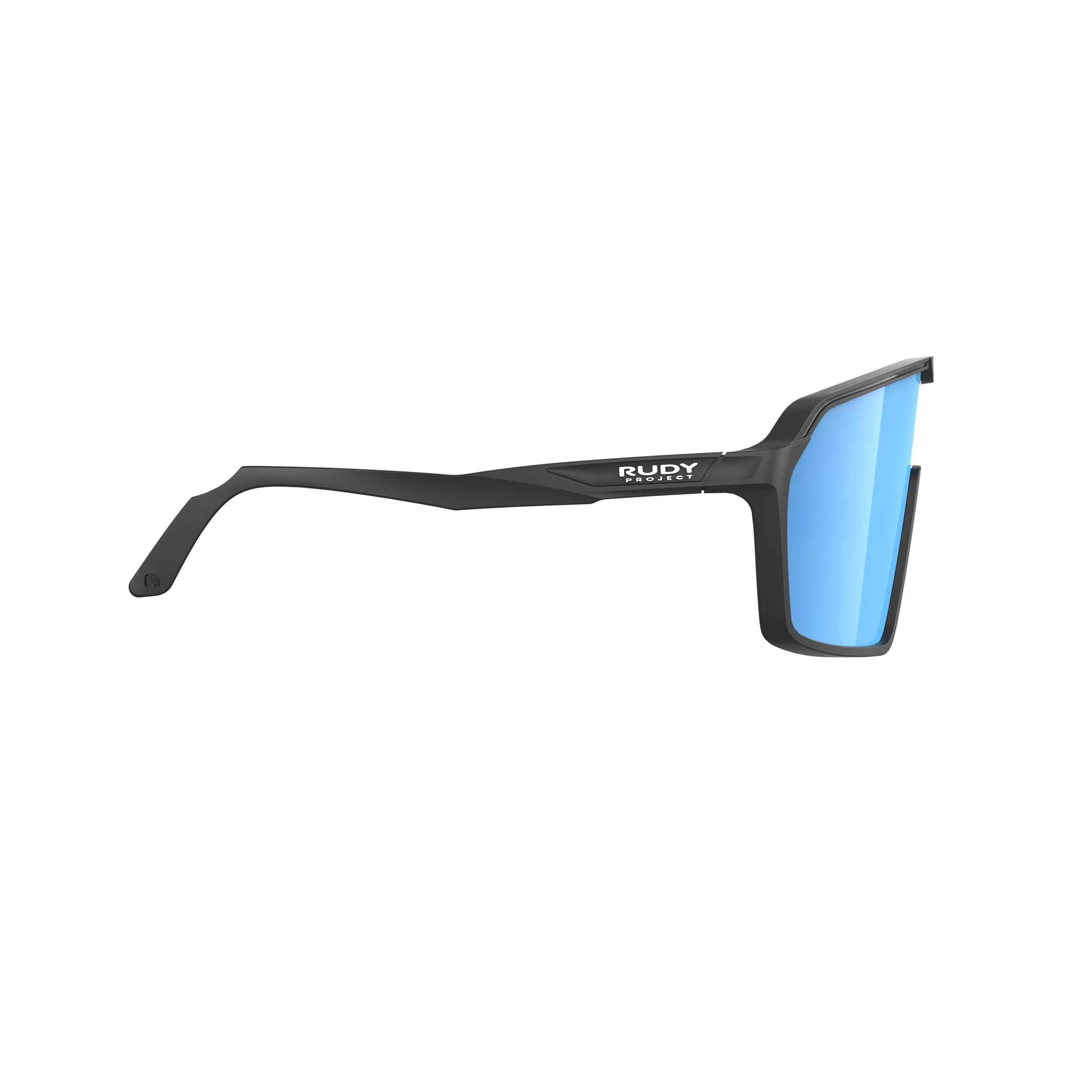 Rudy Project Spinshield Black Matte Multilaser Blue Performance Sunglasses – Front View, side view, opposite side