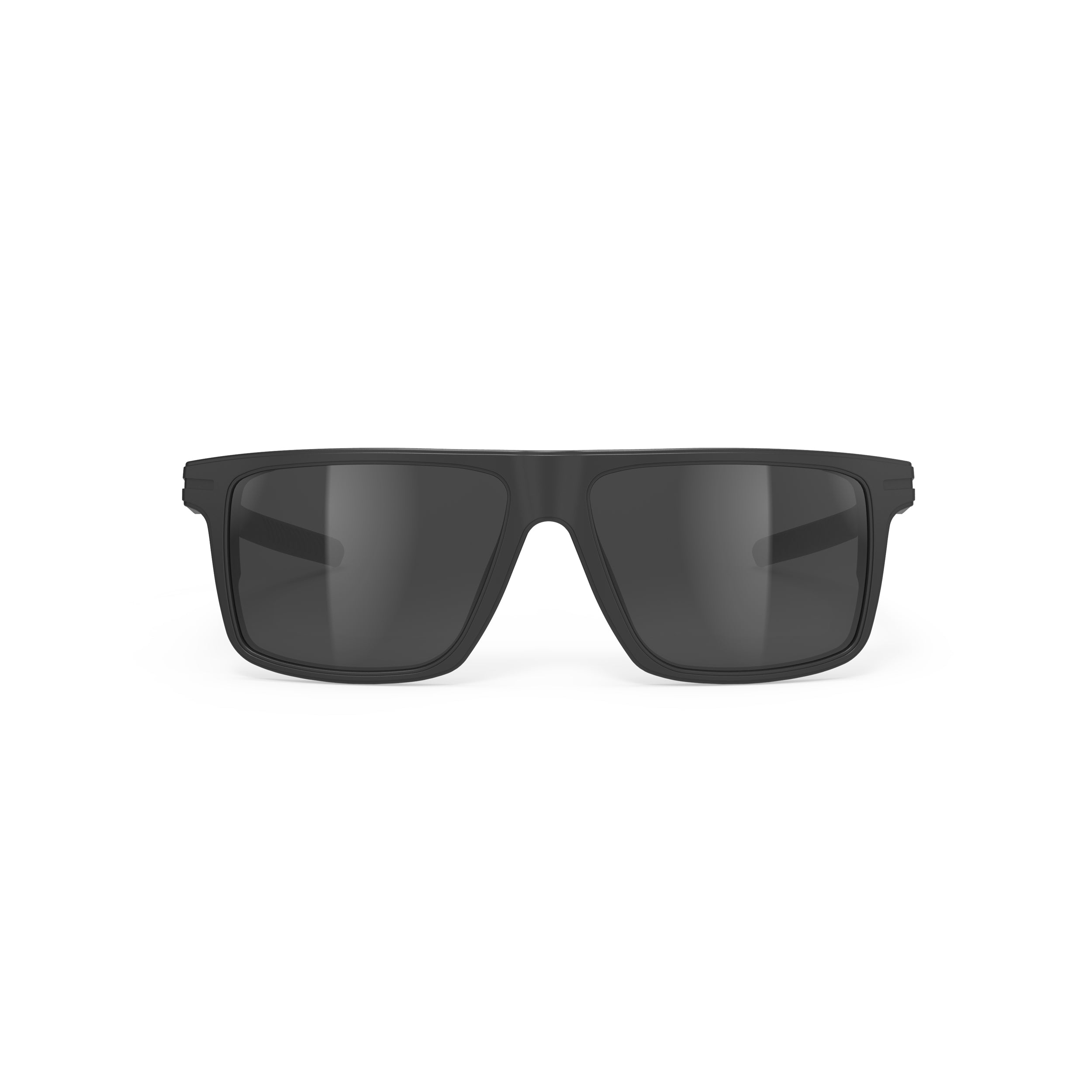 Rudy Project Stellar Matte Black mirrored smoke black performance sunglasses – front view, alternate angle