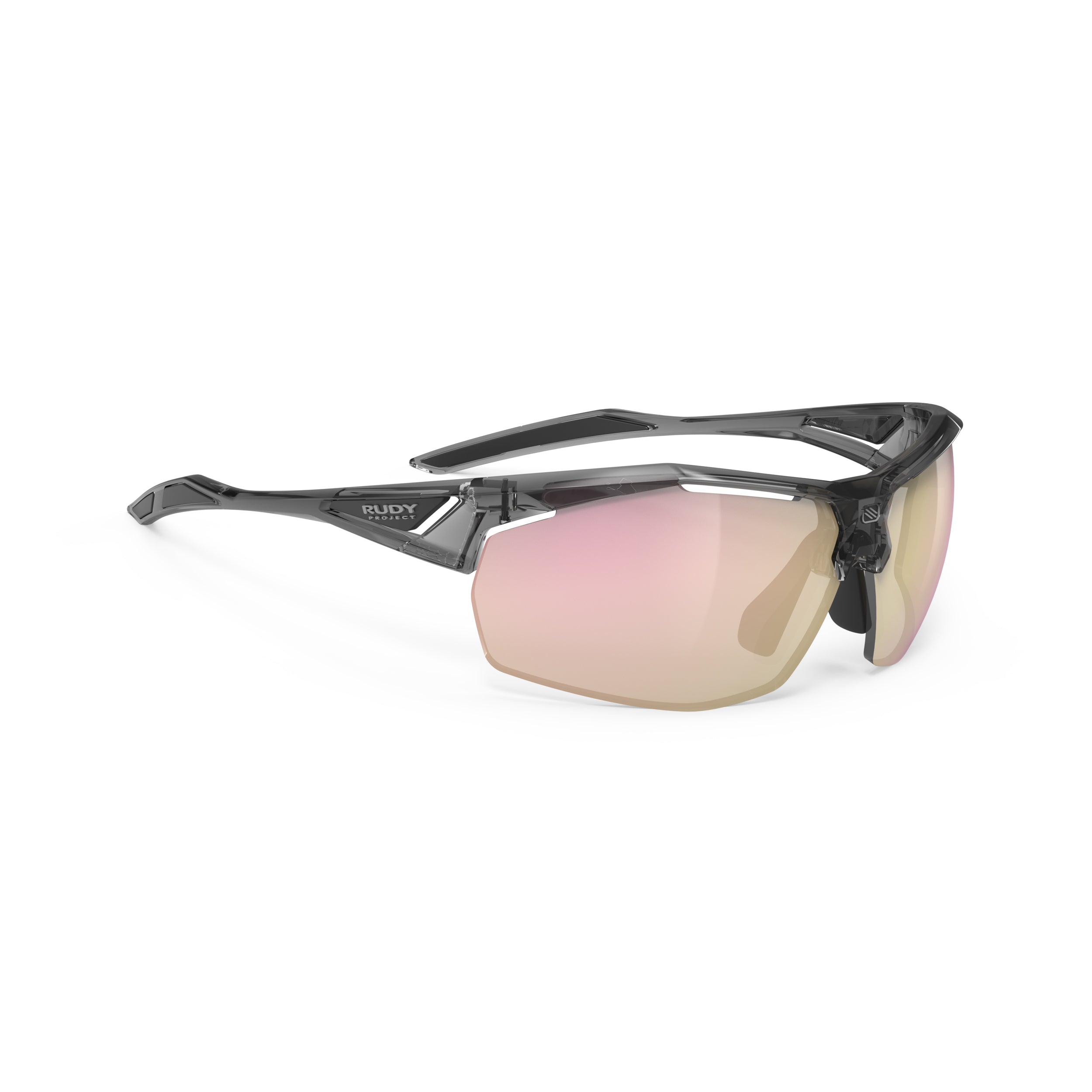 Rudy Project Sydus Crystal Ash mirrored multilaser rose gold performance sunglasses – front view