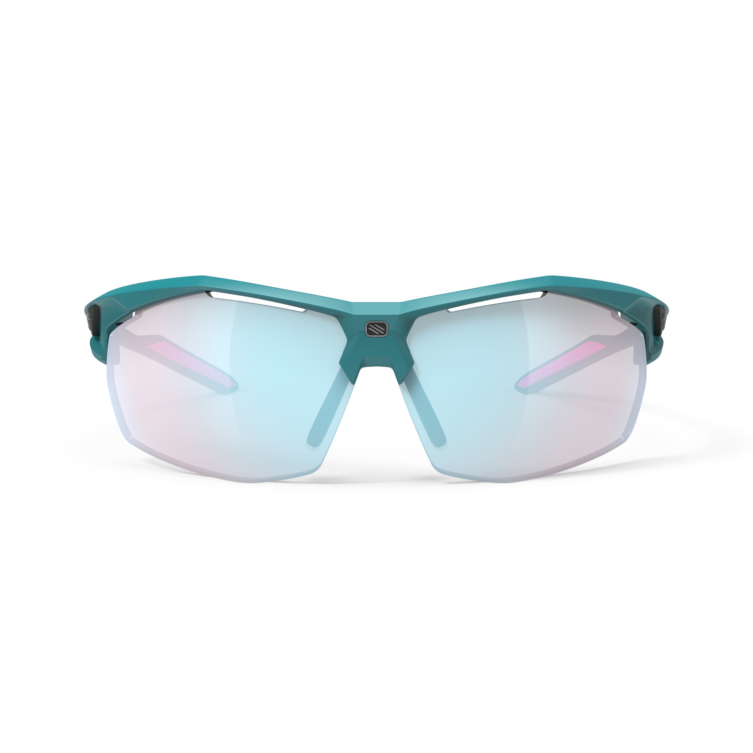 Rudy Project Sydus Teal Matte mirrored multilaser osmium performance sunglasses – front view, alternate angle
