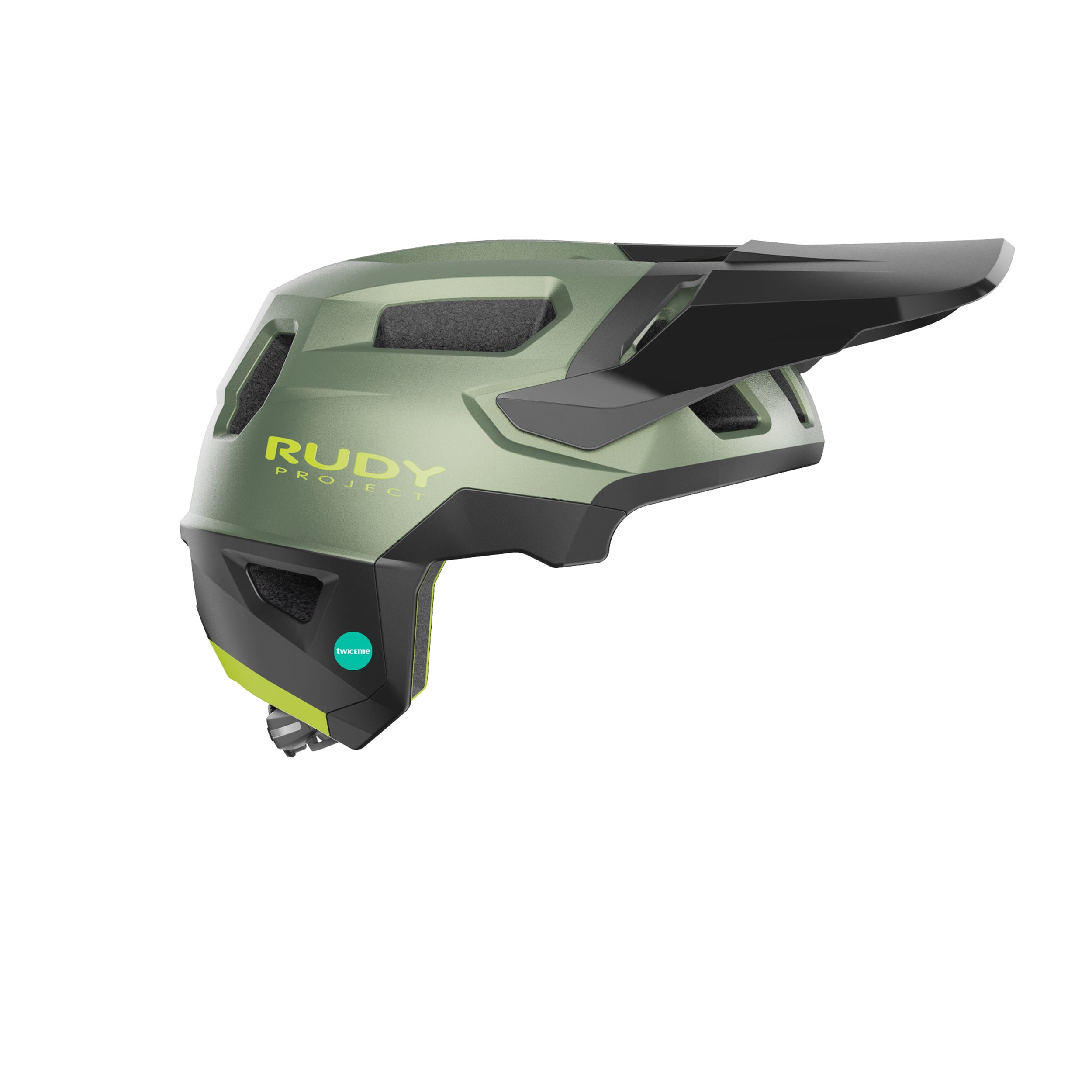 Rudy Project Terraform Met.Olive/Black/Acid Green Matte cycling helmet – side view, opposite side