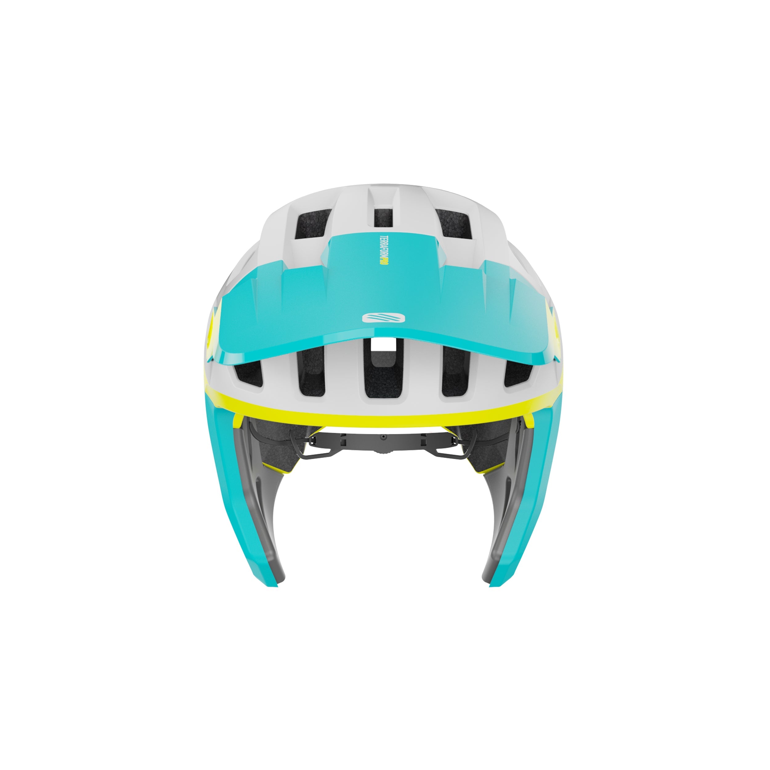 Rudy Project Terraform Pro Emerald/Yellow Matte cycling helmet – front view, alternate angle