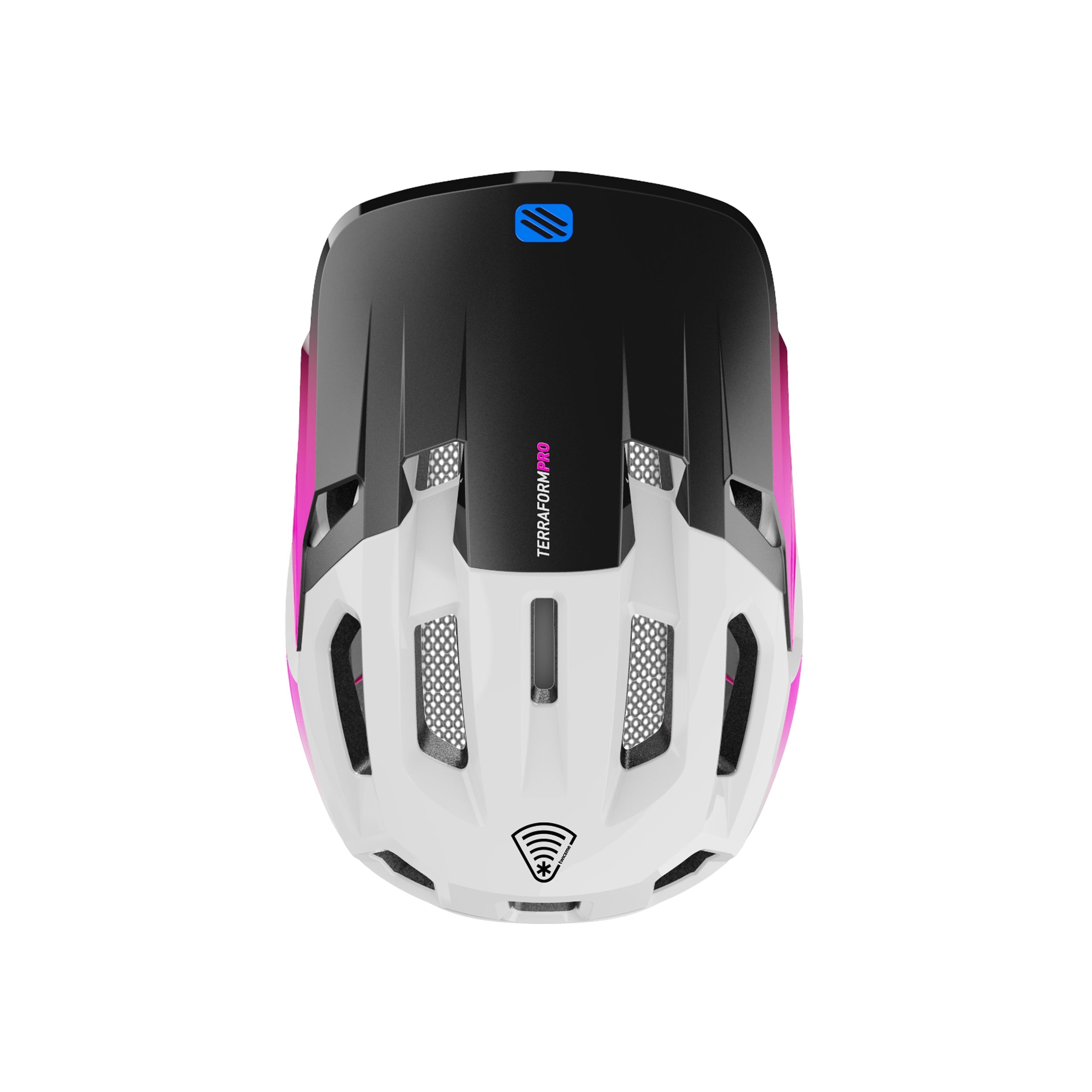 Rudy Project Terraform Pro White/Pink/Cyber Blue Shiny cycling helmet – top view