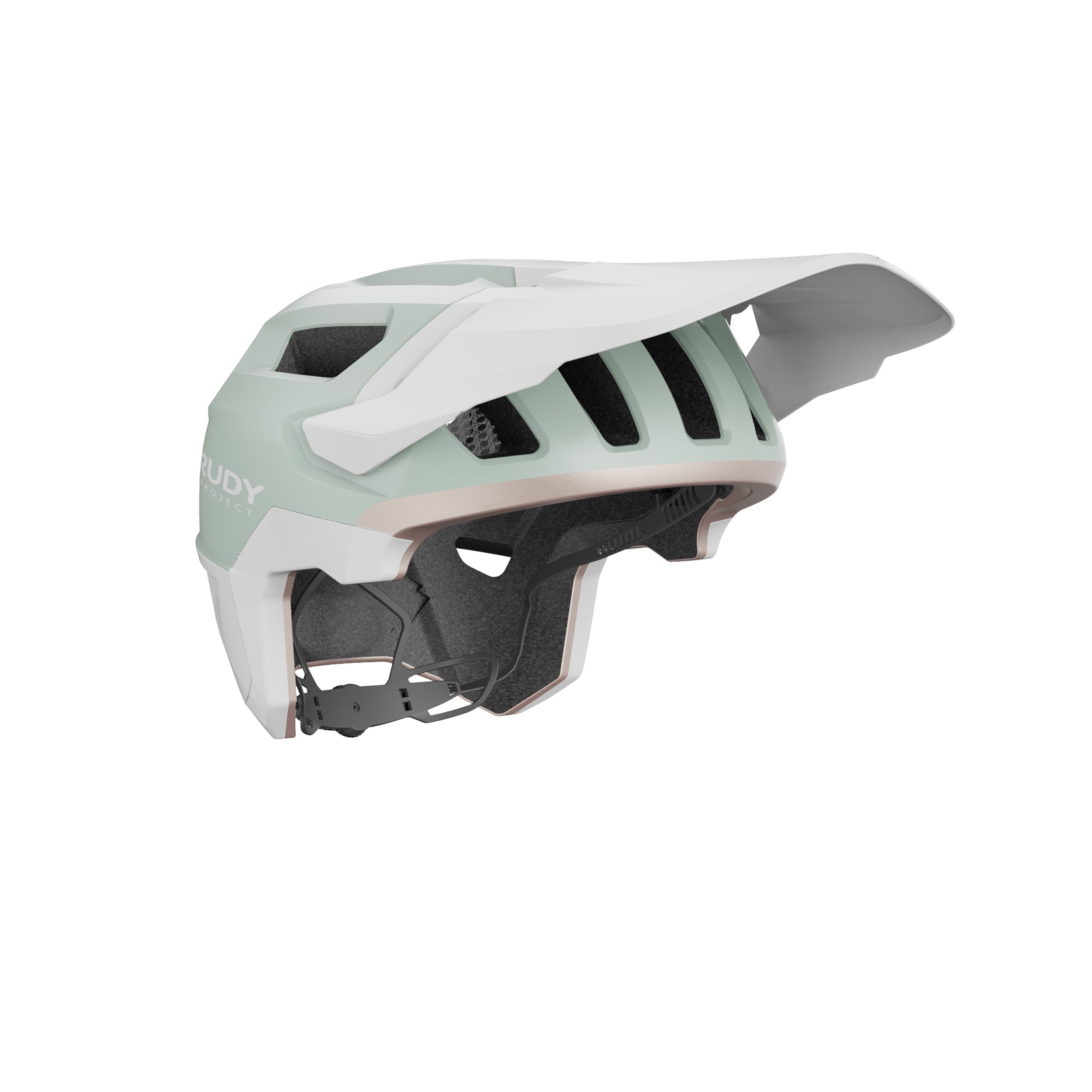Rudy Project Terraform White/Mint/Gold Matte cycling helmet – front view