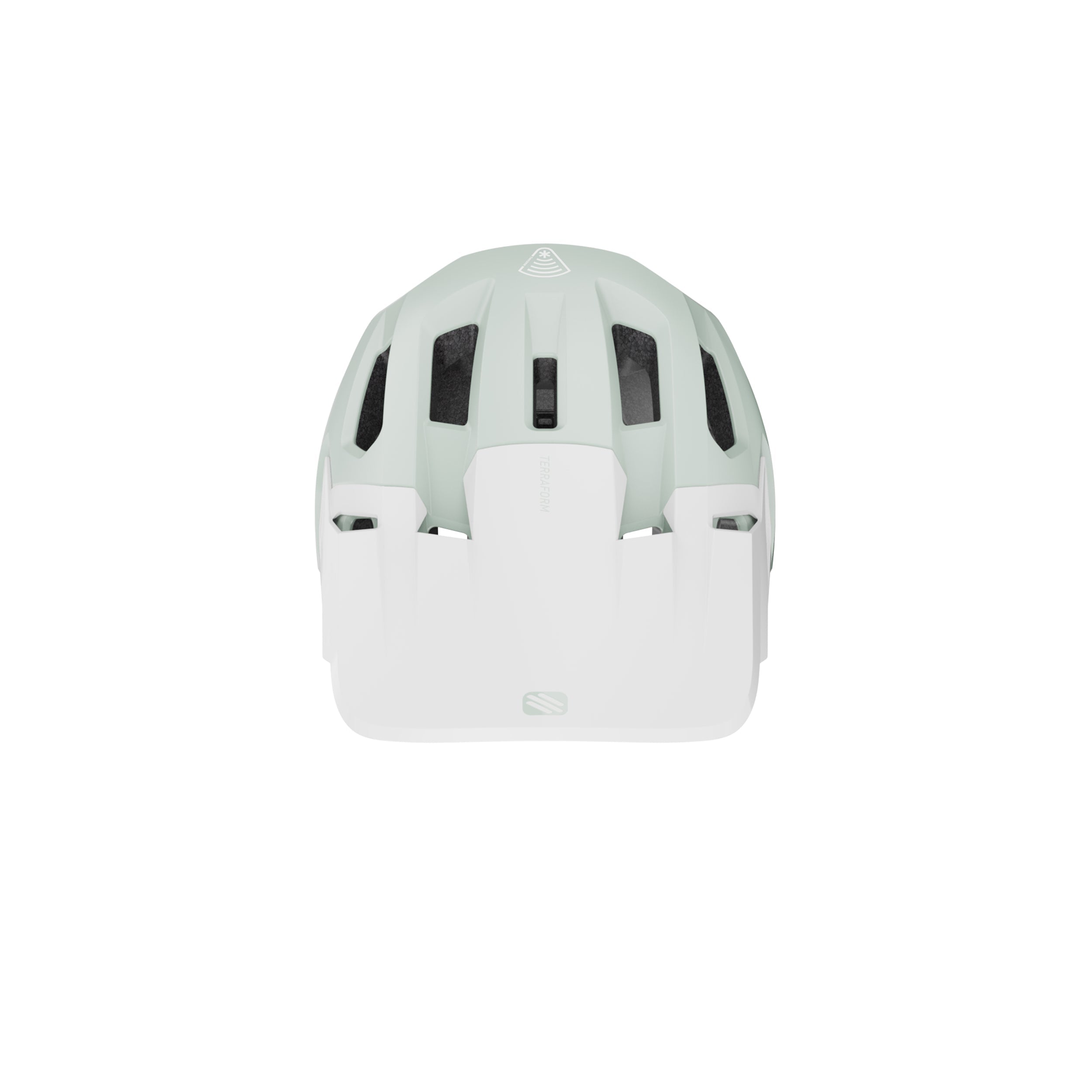 Rudy Project Terraform White/Mint/Gold Matte cycling helmet – front view, alternate angle