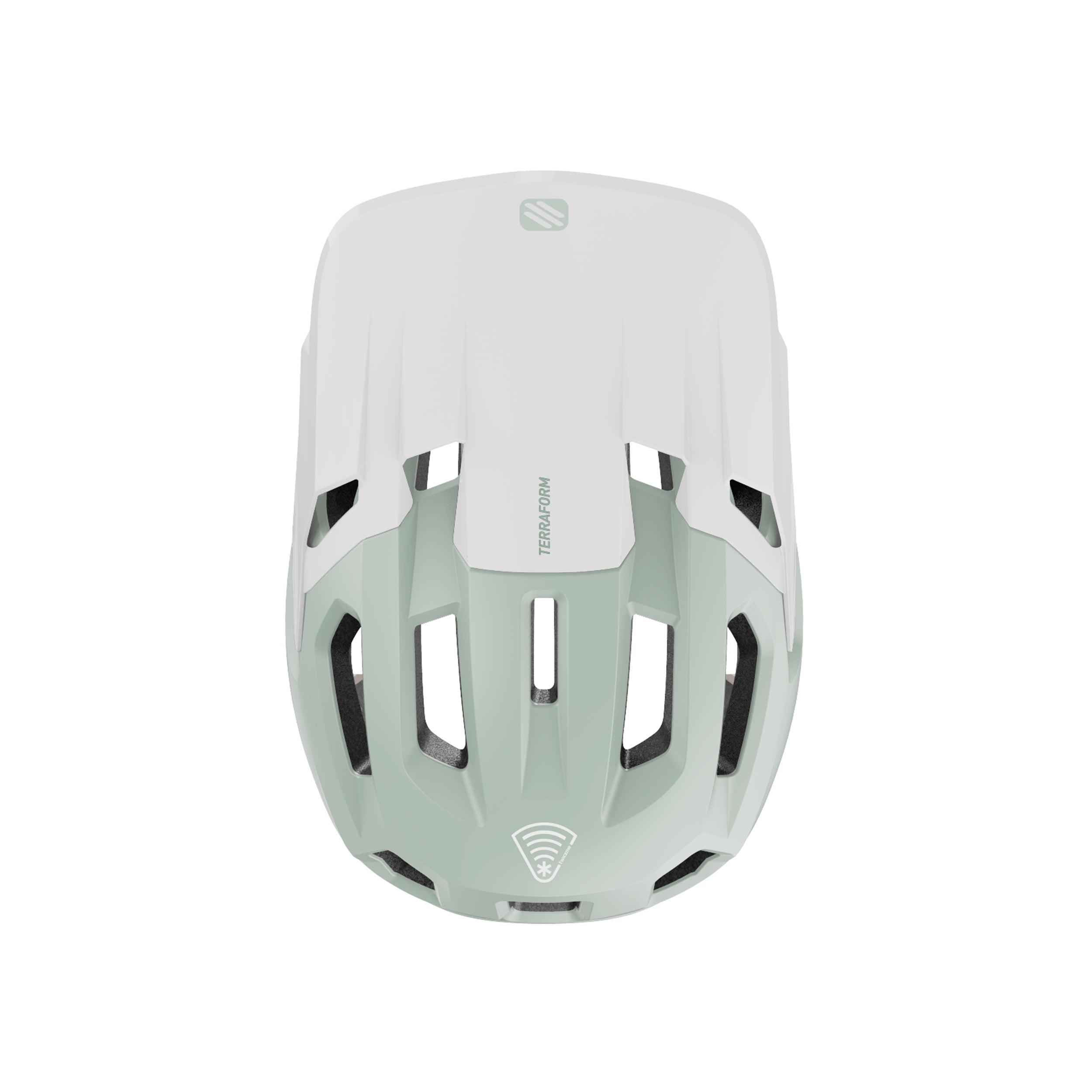Rudy Project Terraform White/Mint/Gold Matte cycling helmet – top view