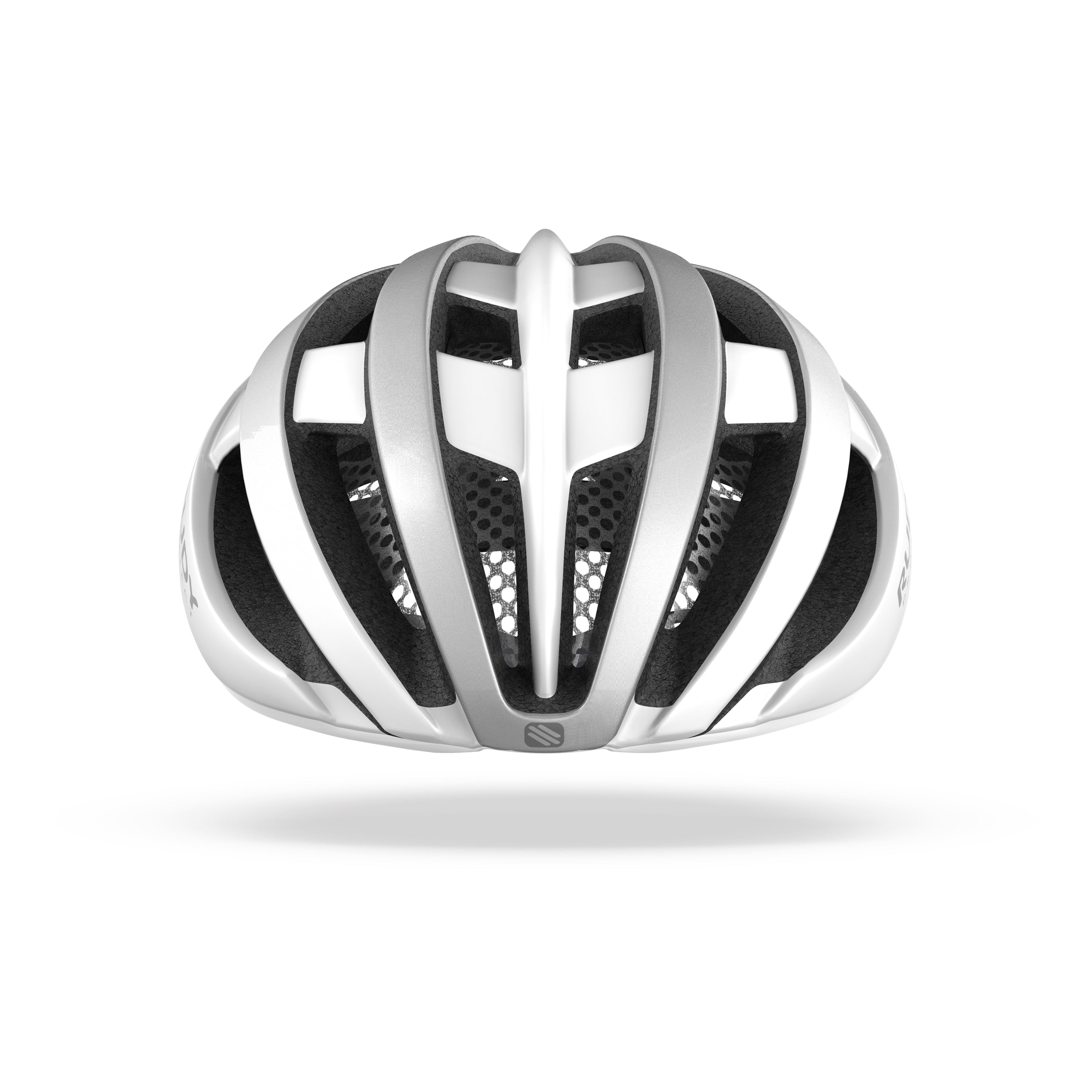 Rudy Project Venger White/Silver Matte cycling helmet – front view, alternate angle