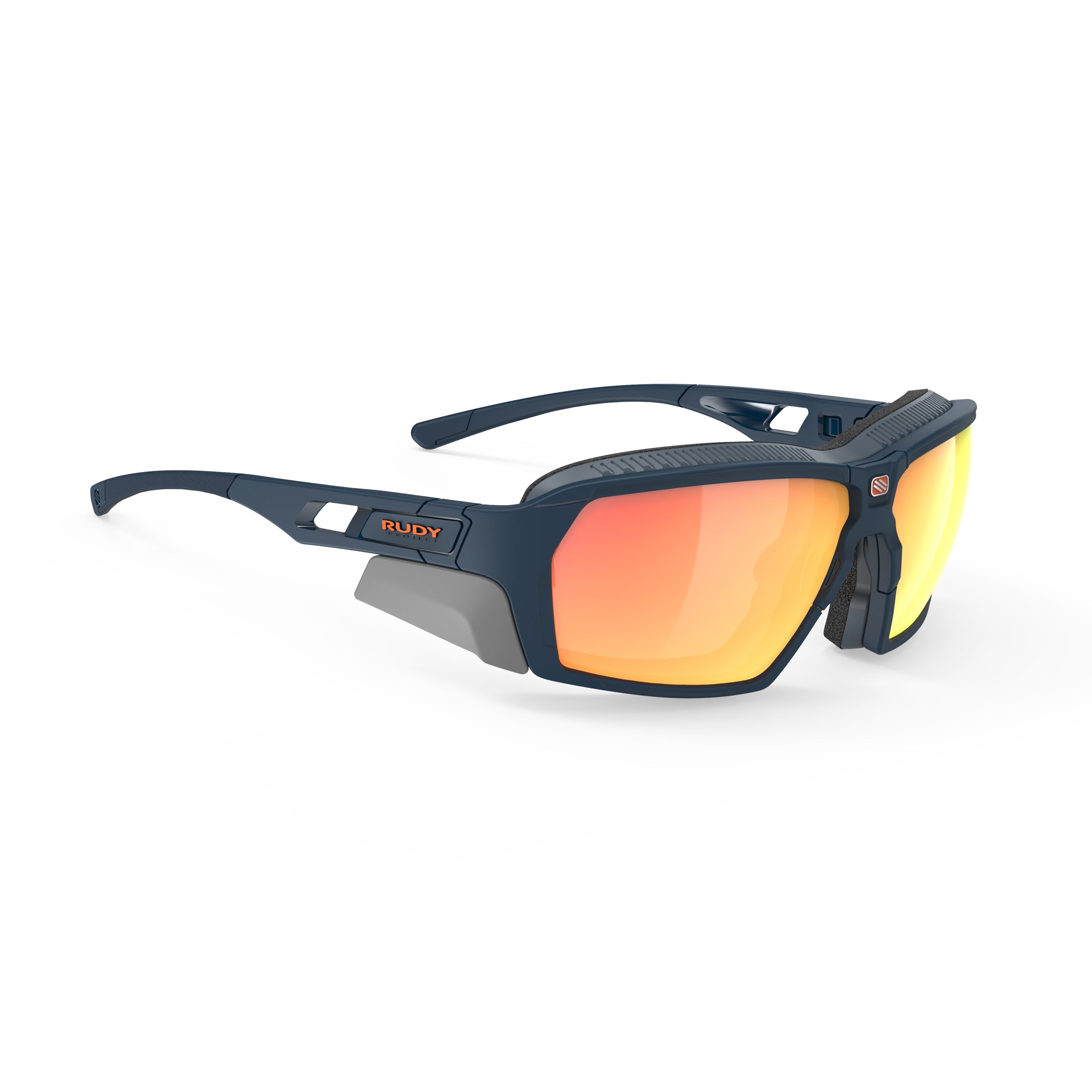 Rudy Project Agent Q Navy Matte mirrored multilaser orange performance sunglasses – front view