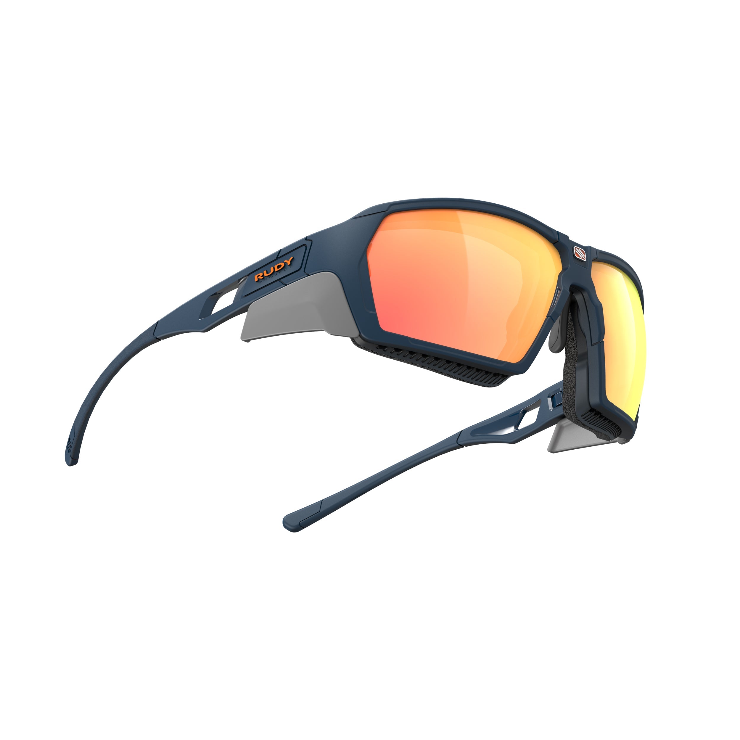 Rudy Project Agent Q Navy Matte mirrored multilaser orange performance sunglasses – side view