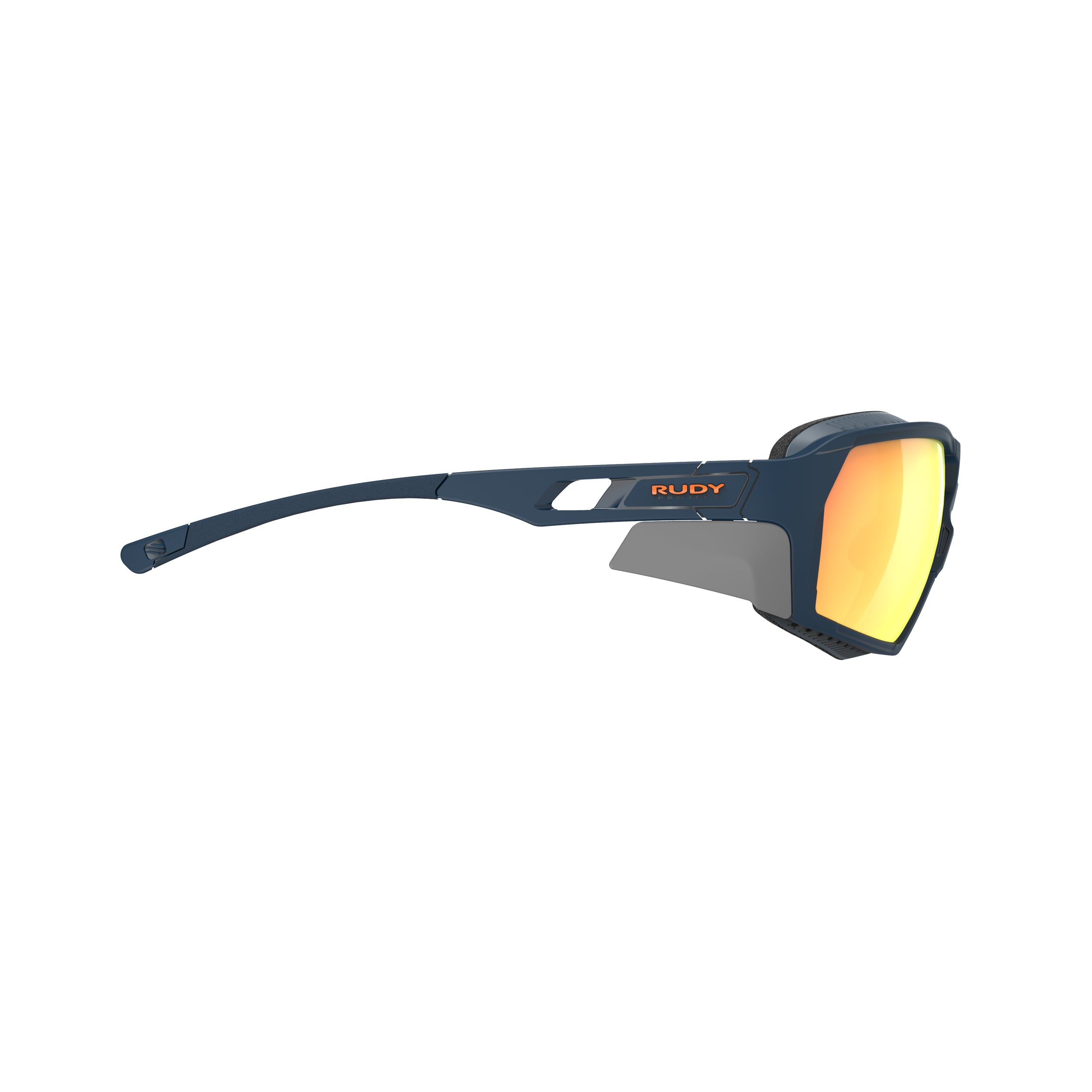 Rudy Project Agent Q Navy Matte mirrored multilaser orange performance sunglasses – side view, opposite side
