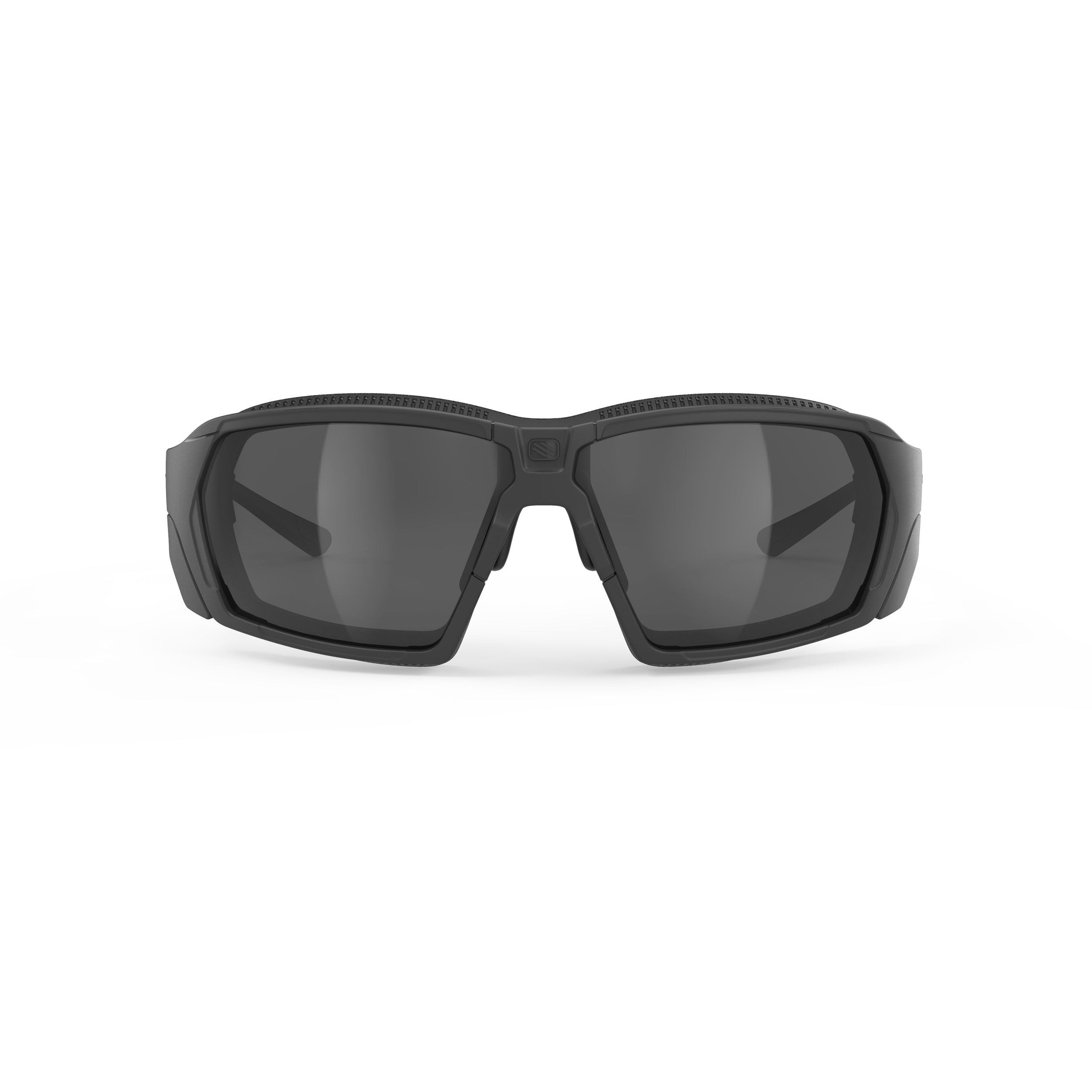 Rudy Project Agent Q Stealth Black Matte mirrored smoke black performance sunglasses – front view, alternate angle