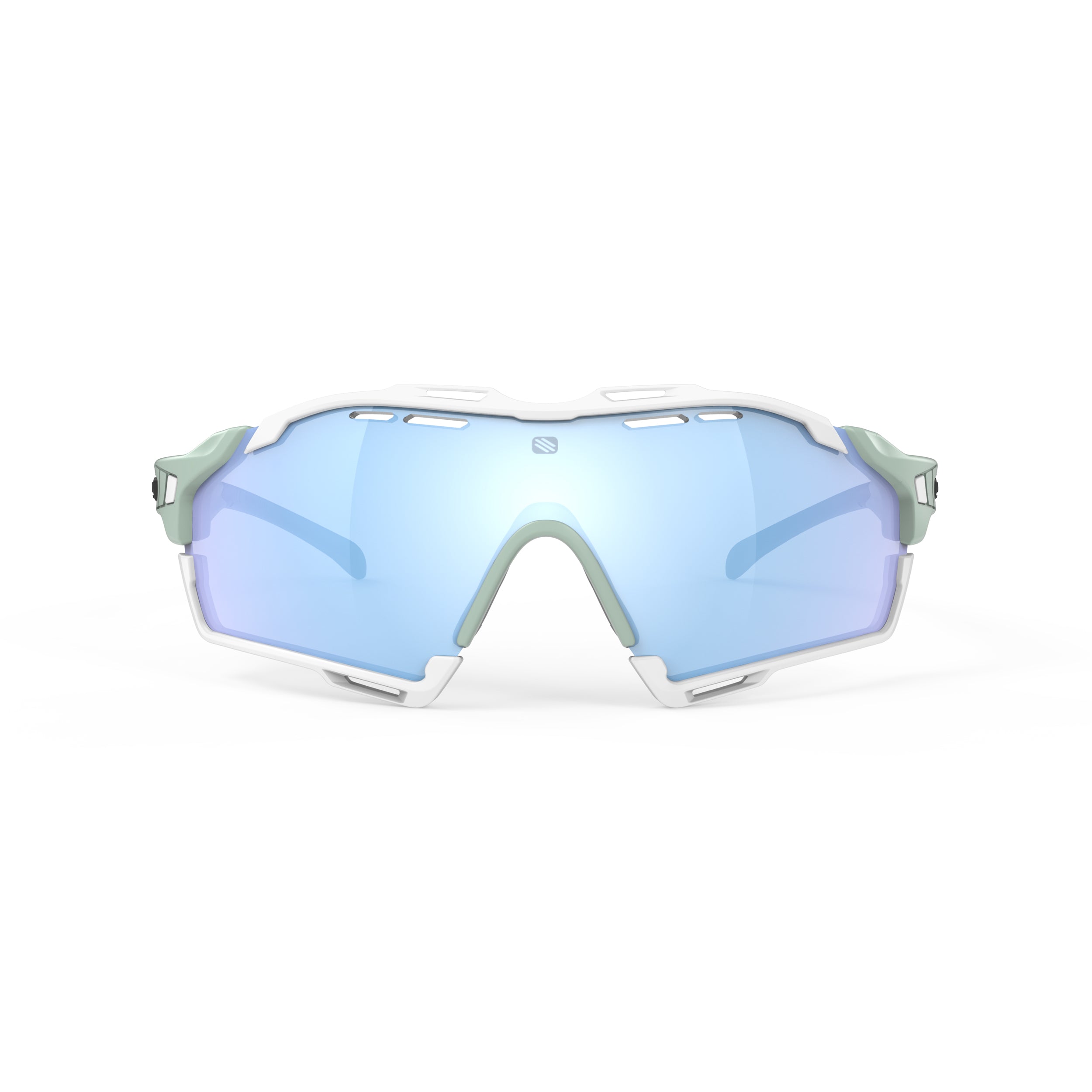 Rudy Project Cutline Mint Matte Frame Mirrored Multilaser Ice Performance Sunglasses – front view, alternate angle